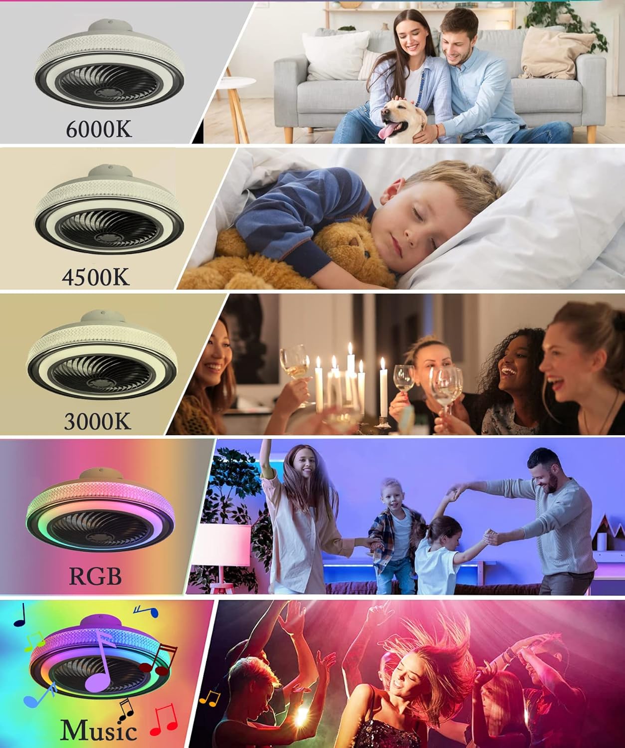 Ventilatore da Soffitto con Luce RGB Bluetooth LED - immagine 2