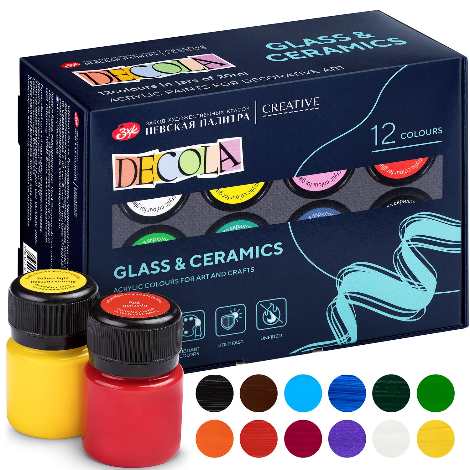 Decola Set 12 Colori Acrilici per Porcellana 12x20ml