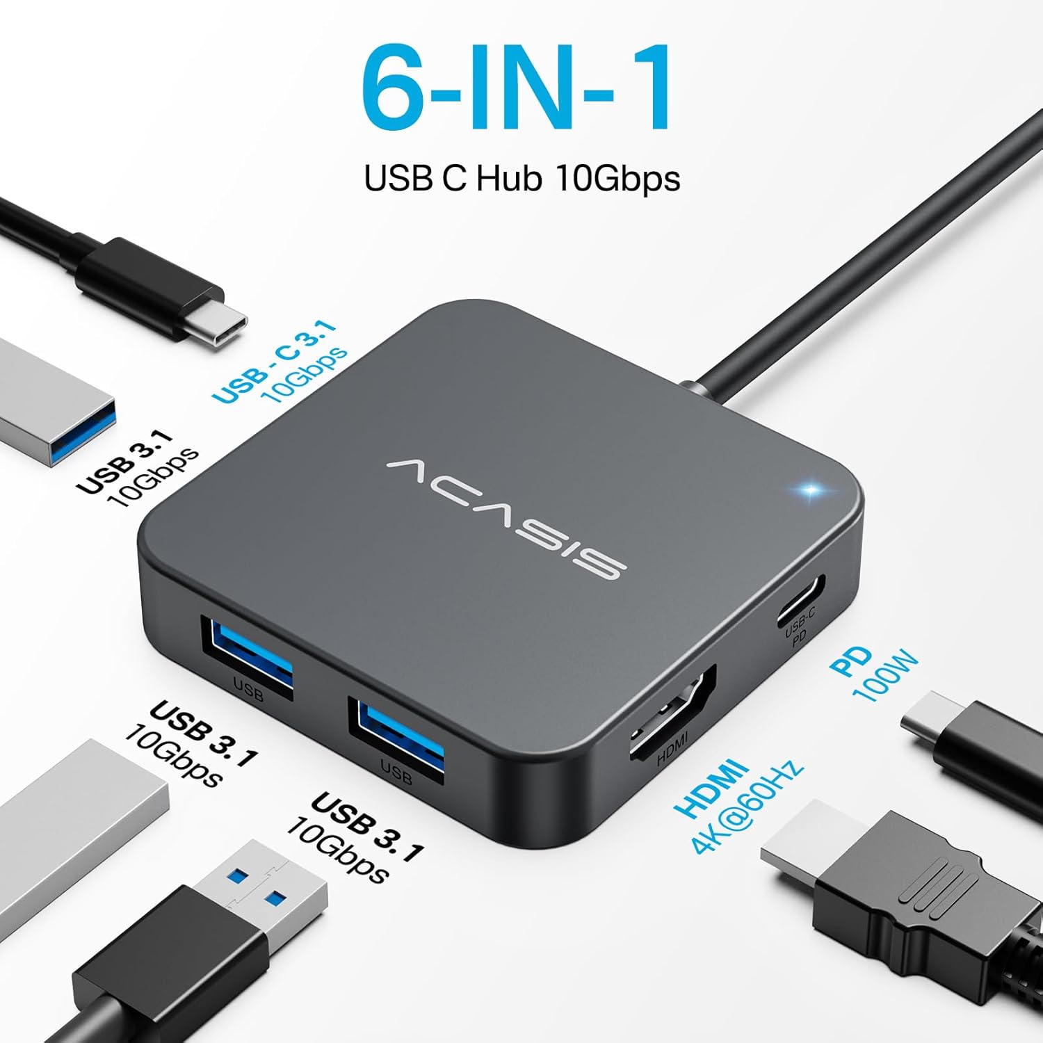 Hub USB-C 10Gbps con HDMI 4K60 e 3 USB-A 3.1 - immagine 2
