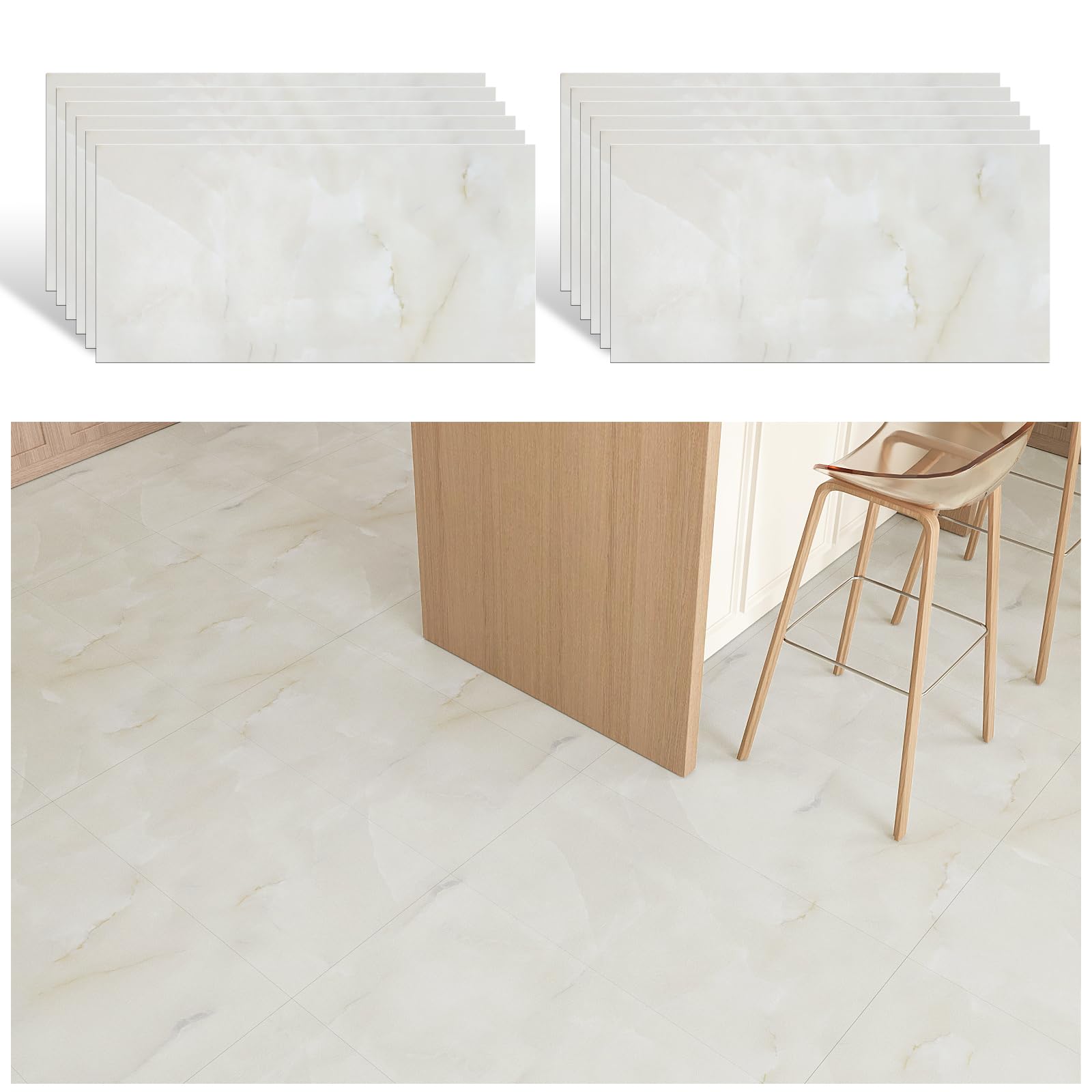Veelike Piastrelle Adesive Pavimento Effetto Marmo Beige