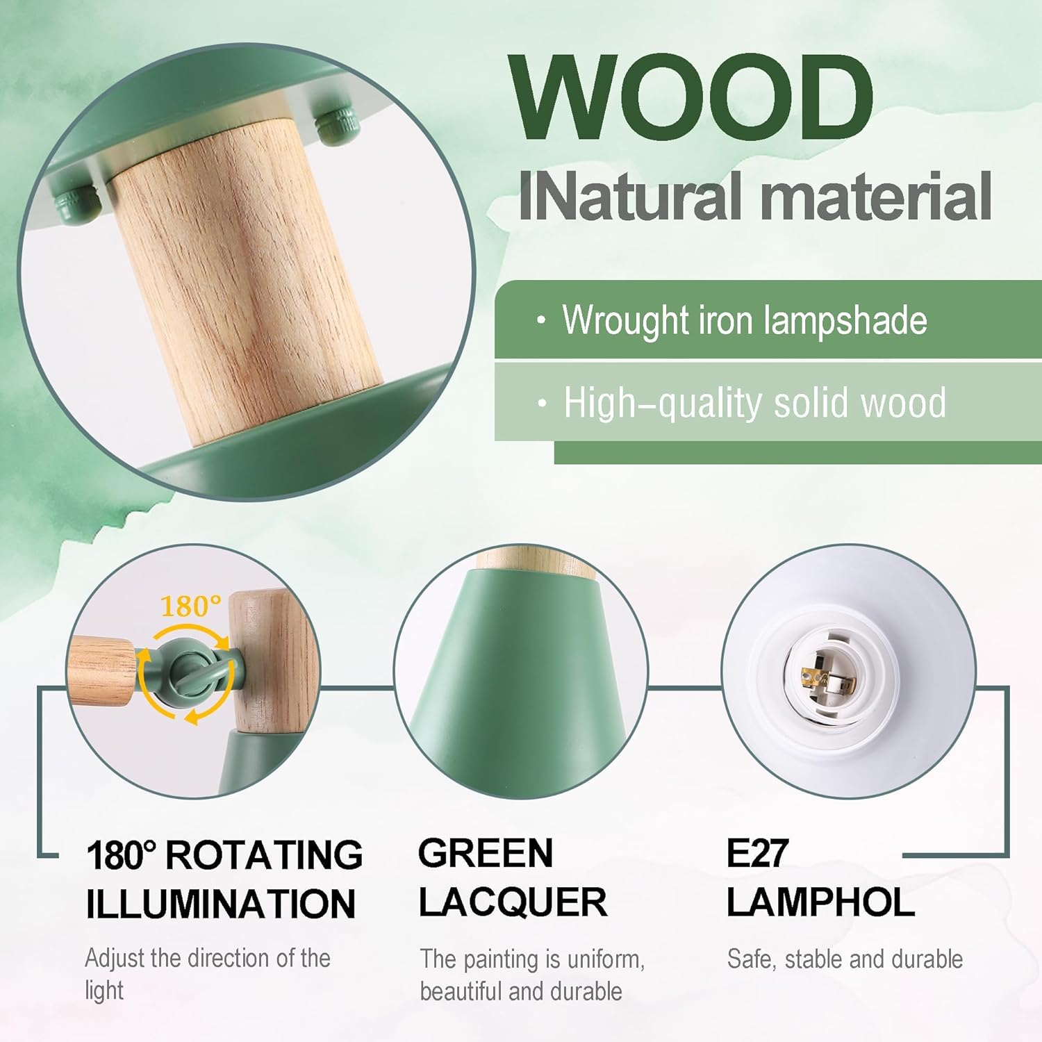 Schindora Verde Lampadario 6 Luci Legno e Ferro - immagine 3