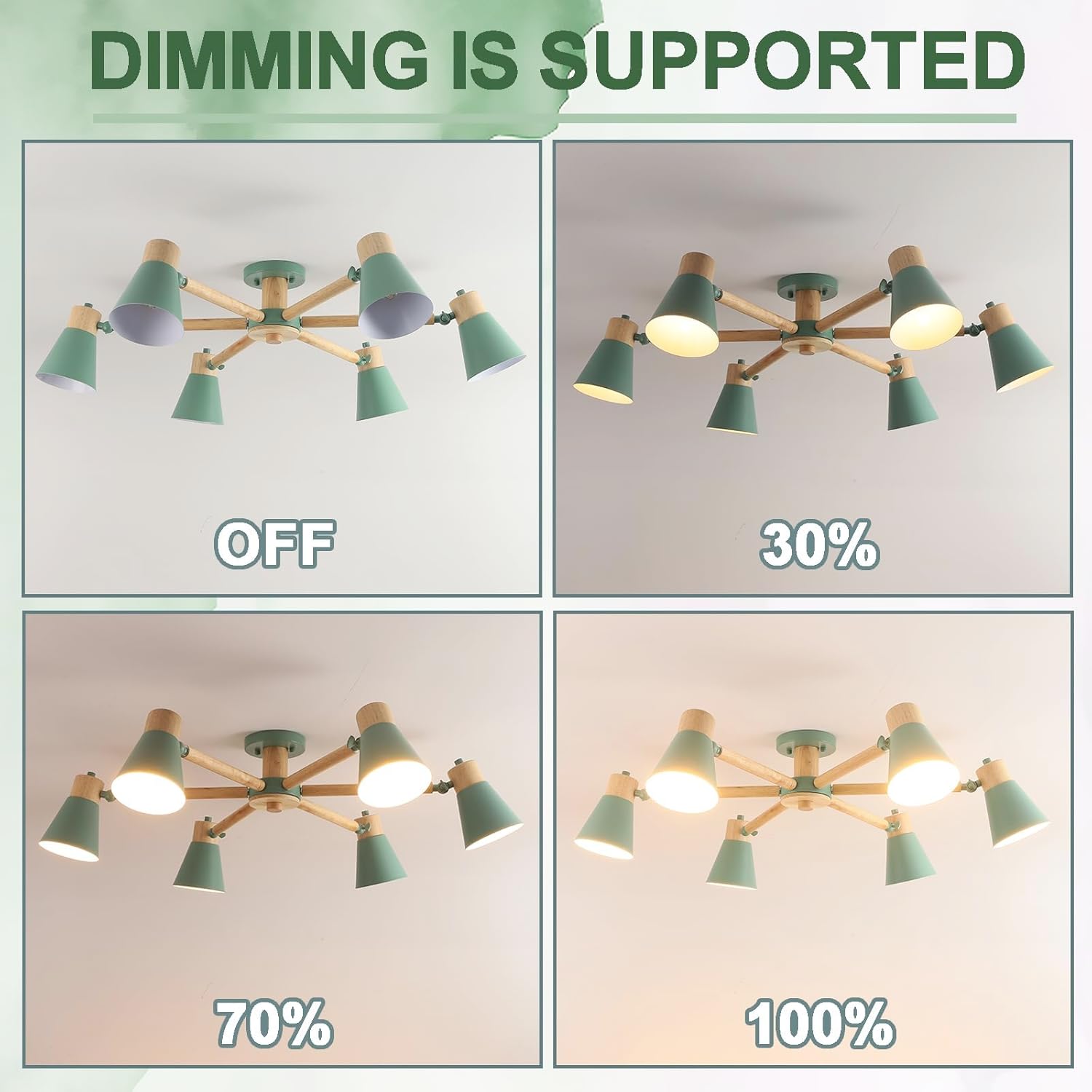 Schindora Verde Lampadario 6 Luci Legno e Ferro - immagine 5