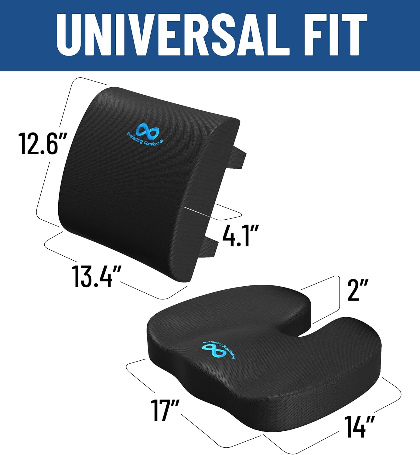 Everlasting Comfort Set Cuscino Ortopedico Schiena e Lombare, Nero - immagine 6