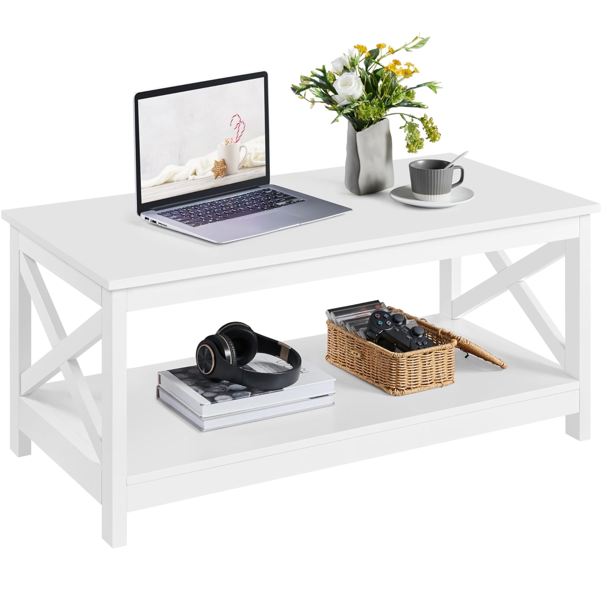 Yaheetech Tavolino da Caffè Moderno 100x50x45cm, Bianco