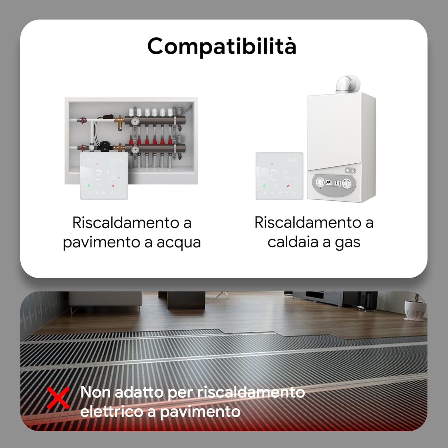 Termostato Caldaia Wifi Smart Digitale 220V 3A, Bianco - immagine 2