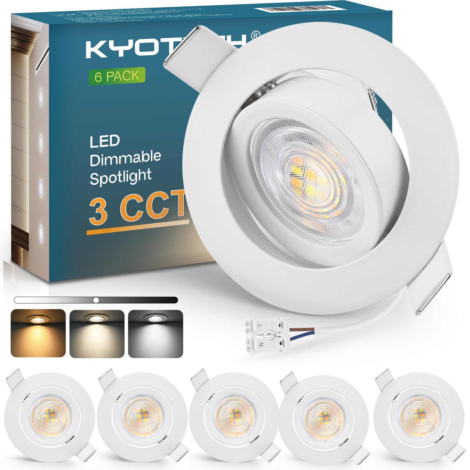 Kyotech Faretti LED da Incasso Dimmerabili 5W (Set di 6)