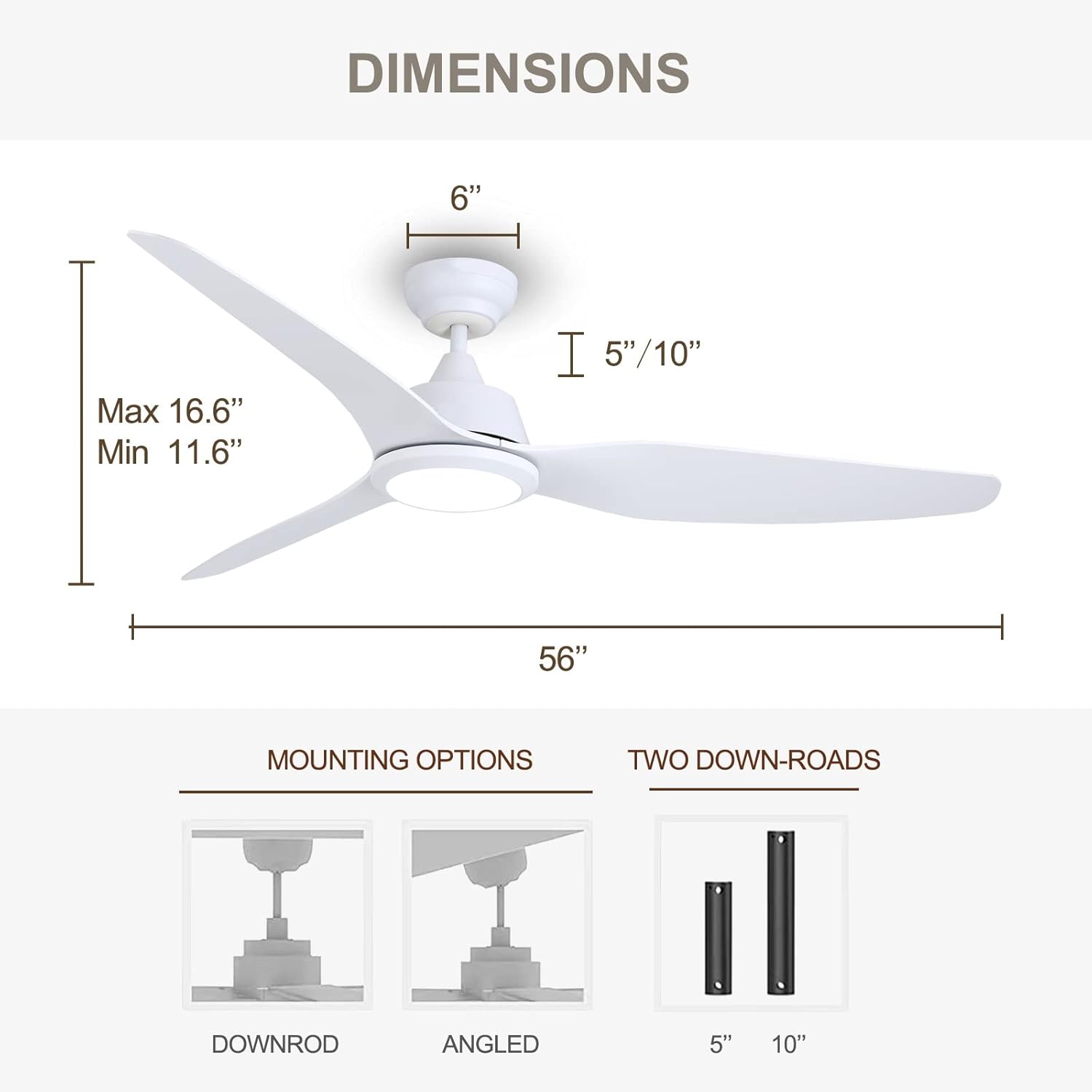 Ventilatore da Soffitto con Lampada e Telecomando 142cm, Bianco - immagine 3