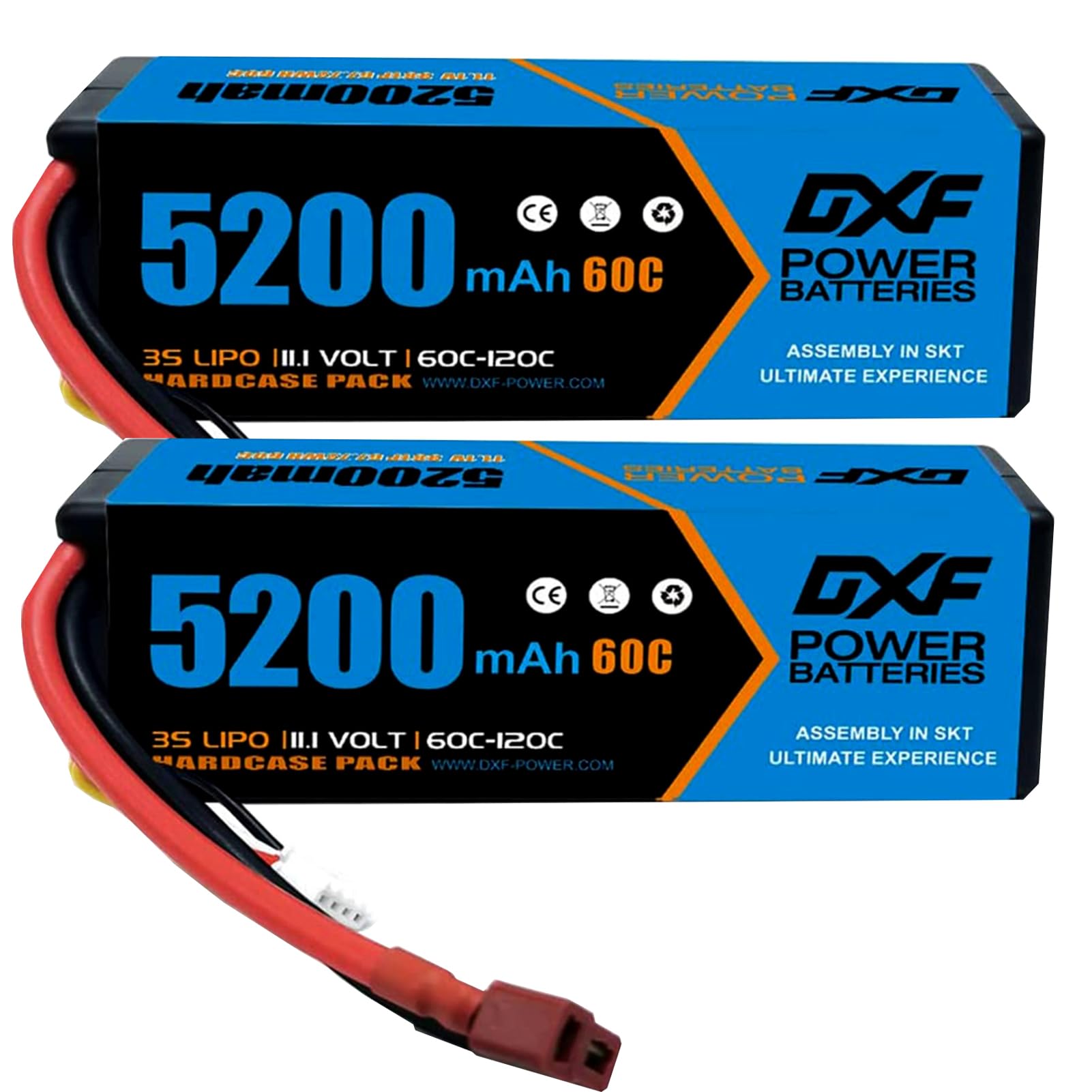Dxf 2x Batterie Lipo 3S 5200mAh 11,1V 60C con Spina Deans/T