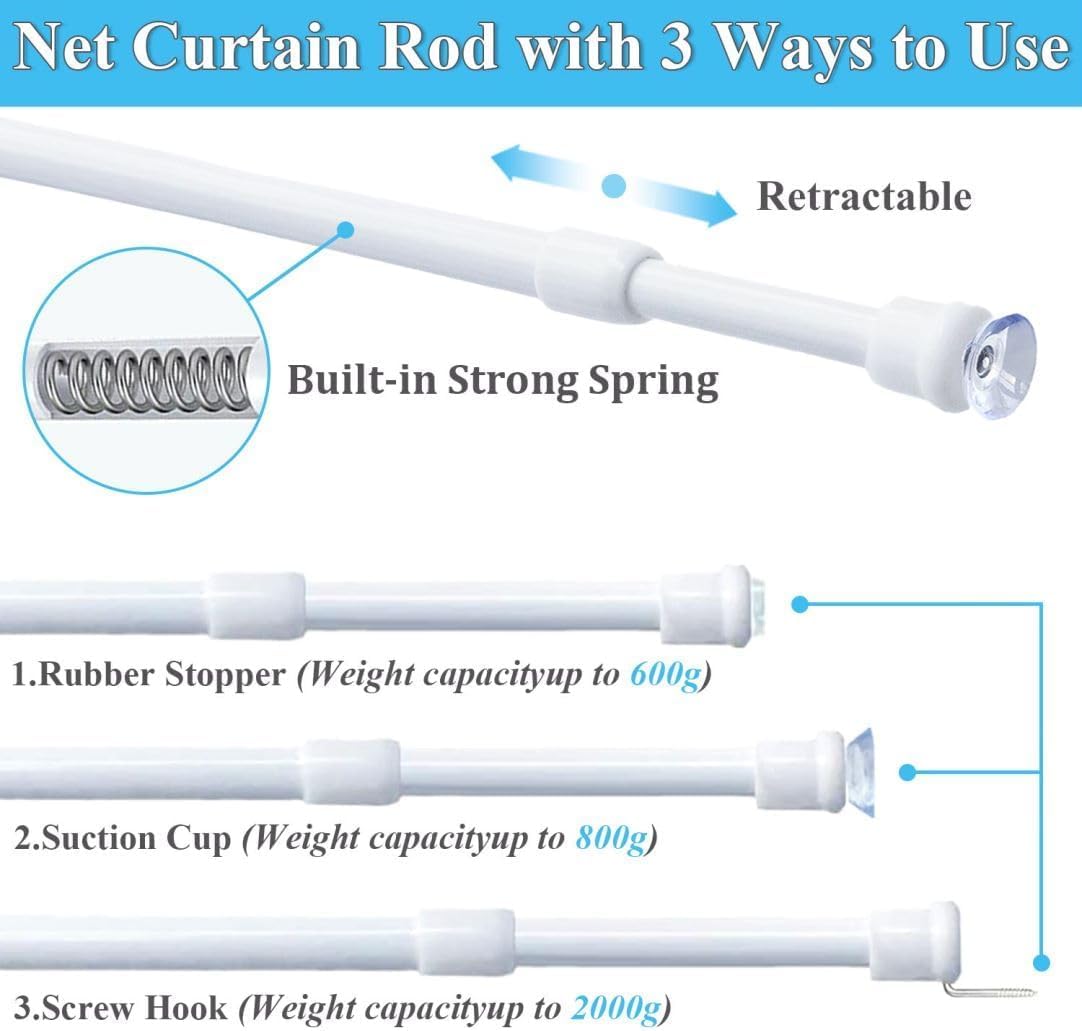 Bacchette per Tende a Vetro Senza Forare (2 Pezzi) - Bianco - immagine 1