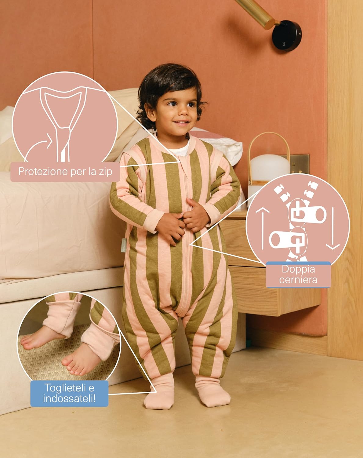 molis&co Sacco Nanna con Piedini 2.5 Tog, Khaki & Rose - immagine 3