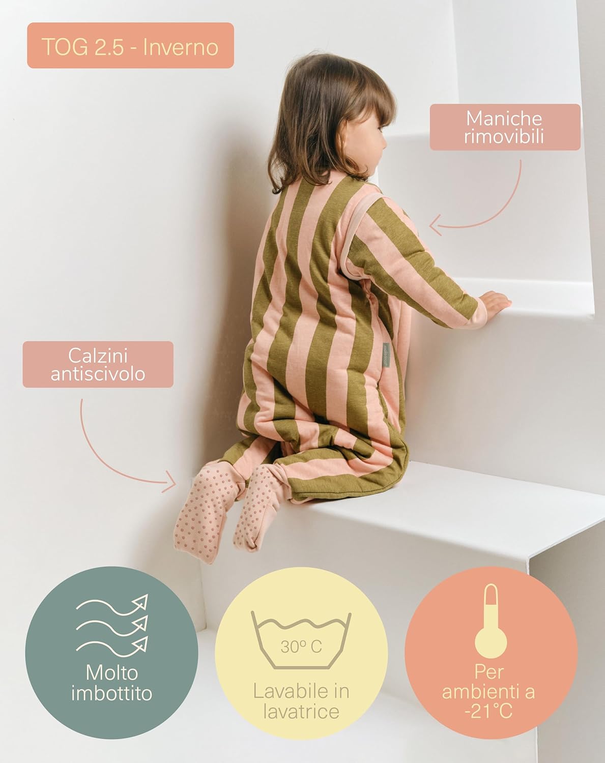 molis&co Sacco Nanna con Piedini 2.5 Tog, Khaki & Rose - immagine 4