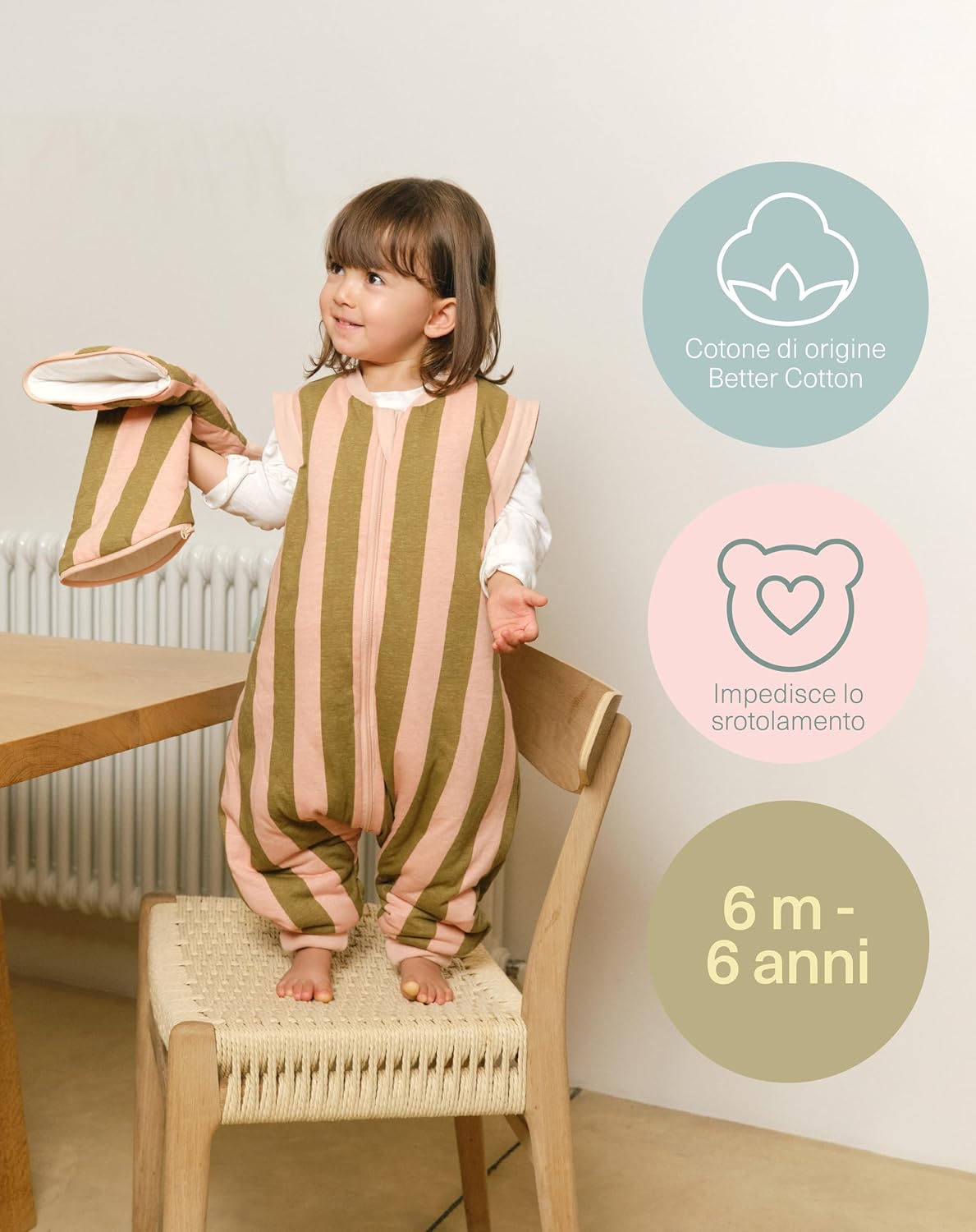 molis&co Sacco Nanna con Piedini 2.5 Tog, Khaki & Rose - immagine 5