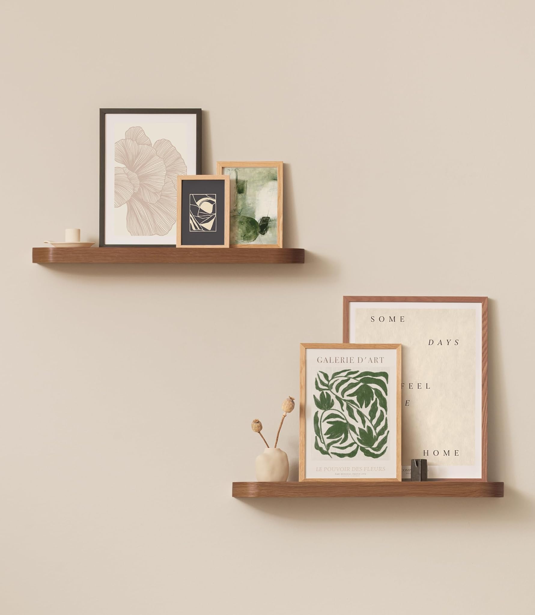 Kazai.® Mensole da Muro 'Toke' Set 2 in Legno Vero, Noce