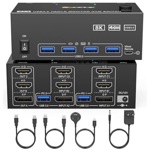 Kceve KVM Switch 2 PC 3 Monitor 8K/4K
