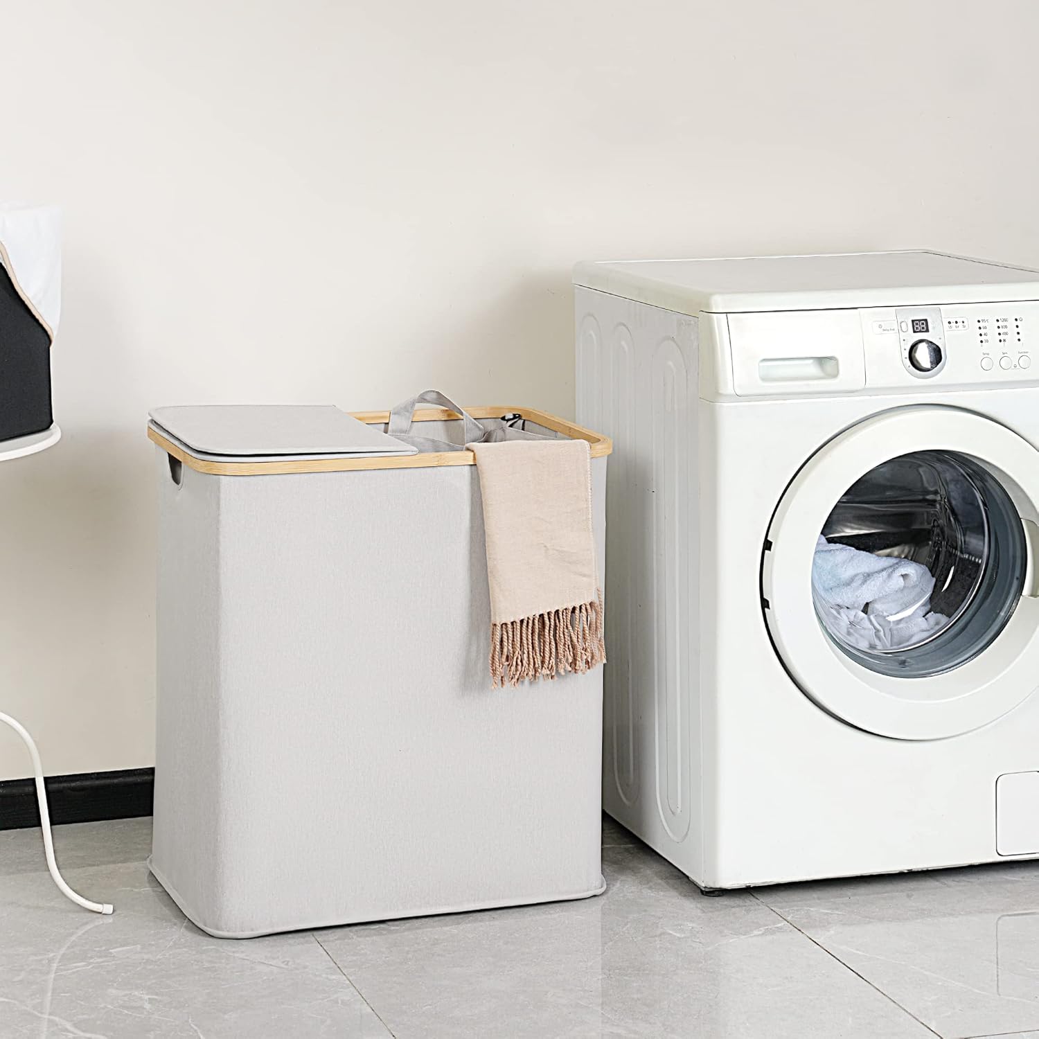 Efluky Cesto Portabiancheria 140L con Coperchio, Grigio - immagine 6