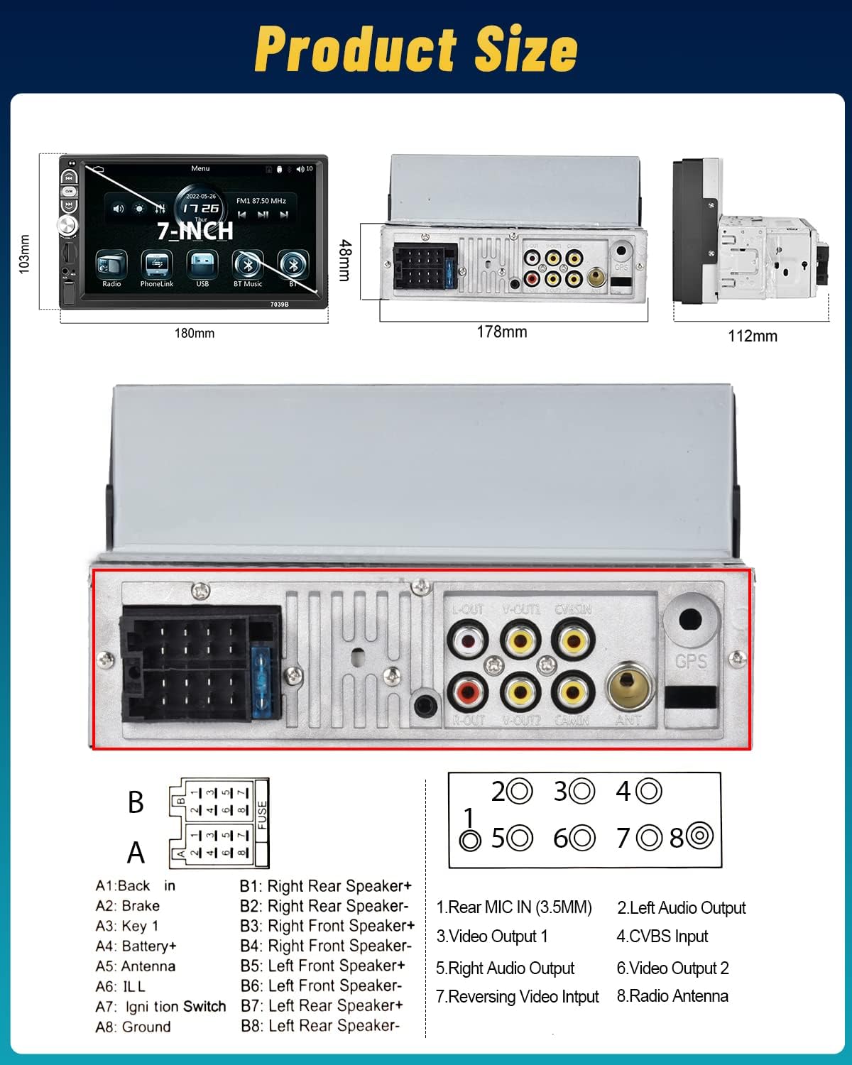 Hikity Autoradio 1Din CarPlay Android Auto 7 Pollici - immagine 5