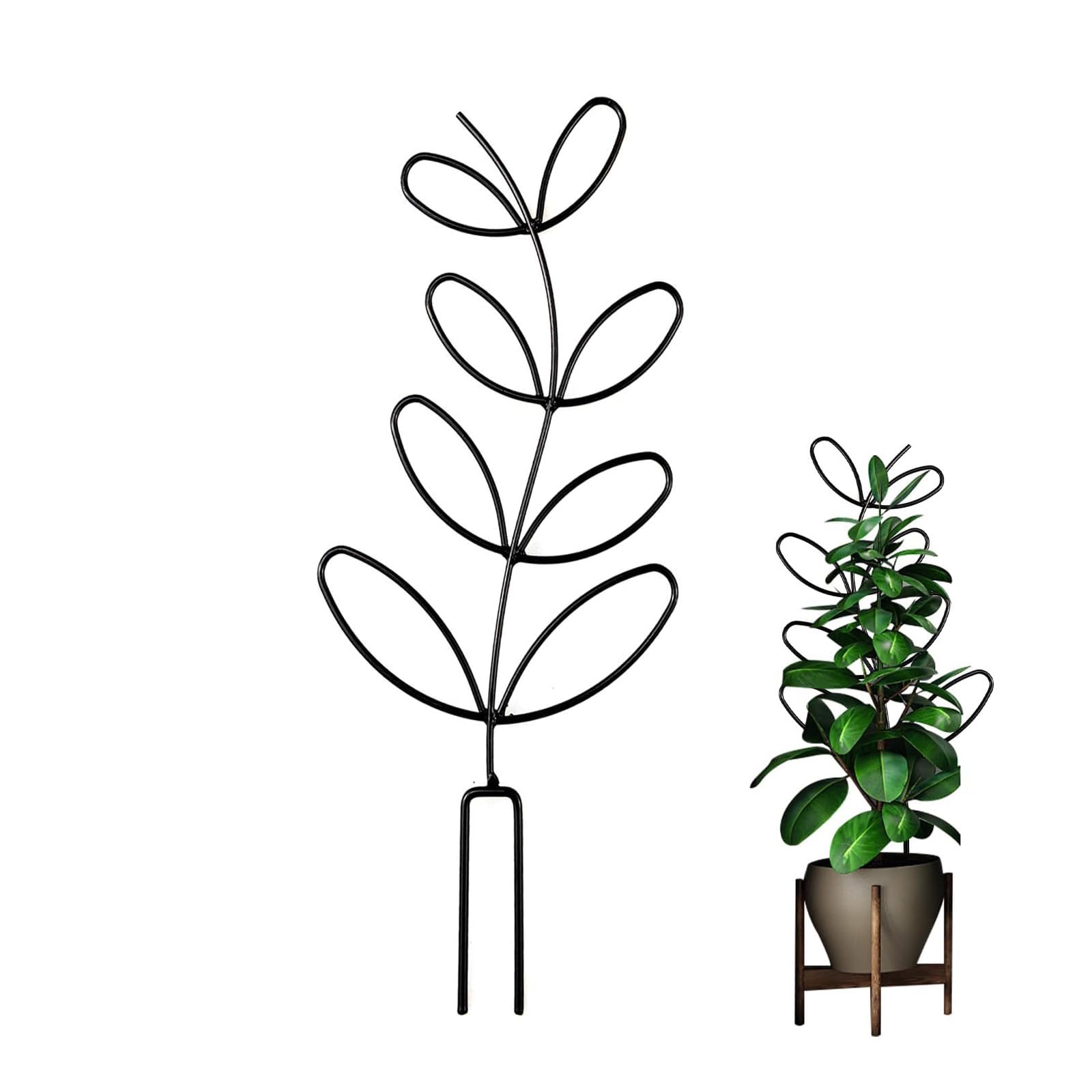 32 cm Supporti Per Piante, Supporto per Piante, Design a Forma di Foglia, Rivestimento Nero, Tutori per Piante, Adatto per Piante Rampicanti e Piante in Vaso