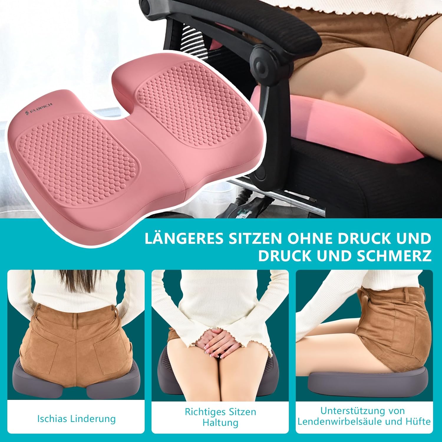 Florich Cuscino per Sedile e Lombare, Set 3 Pezzi, Rosa - immagine 3