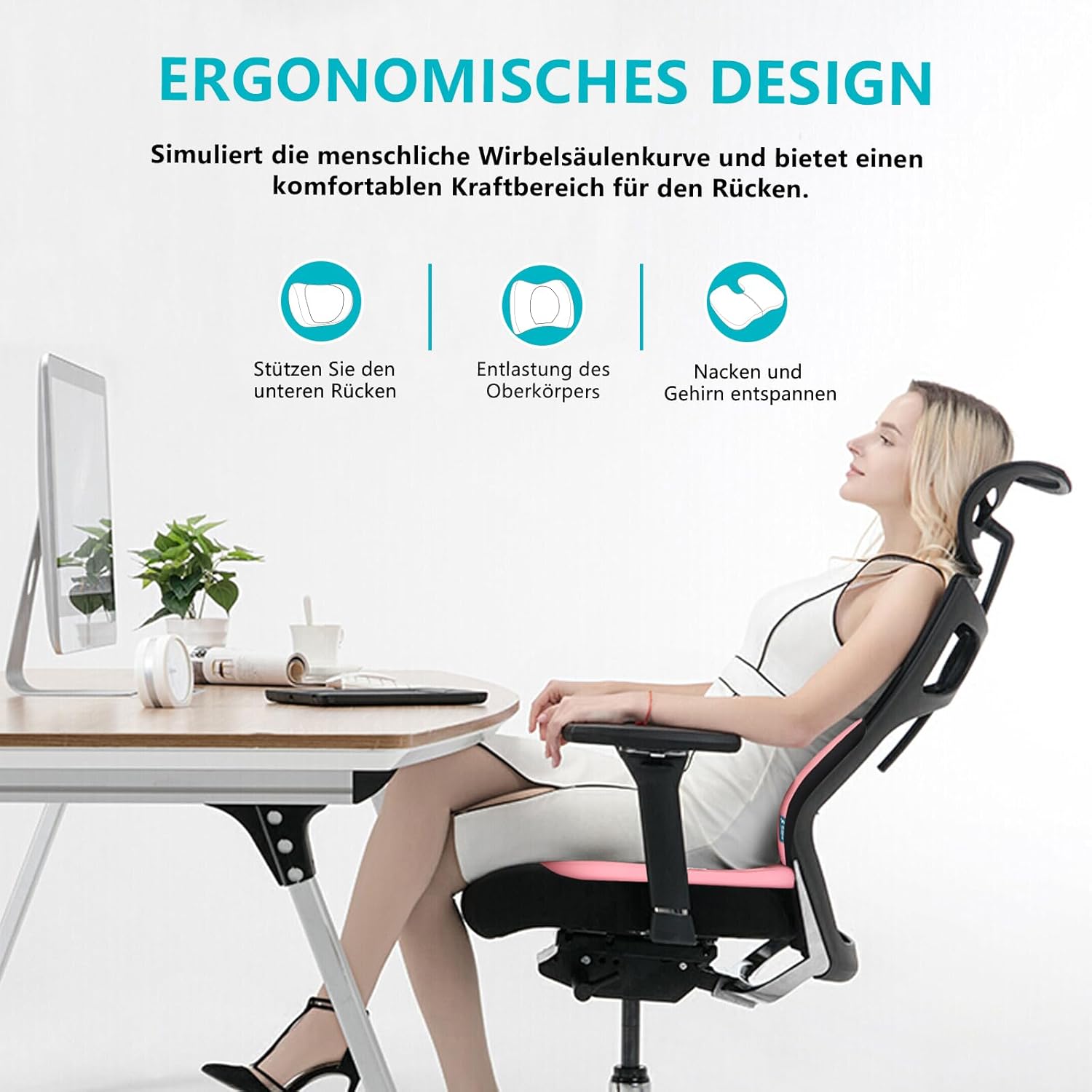 Florich Cuscino per Sedile e Lombare, Set 3 Pezzi, Rosa - immagine 4