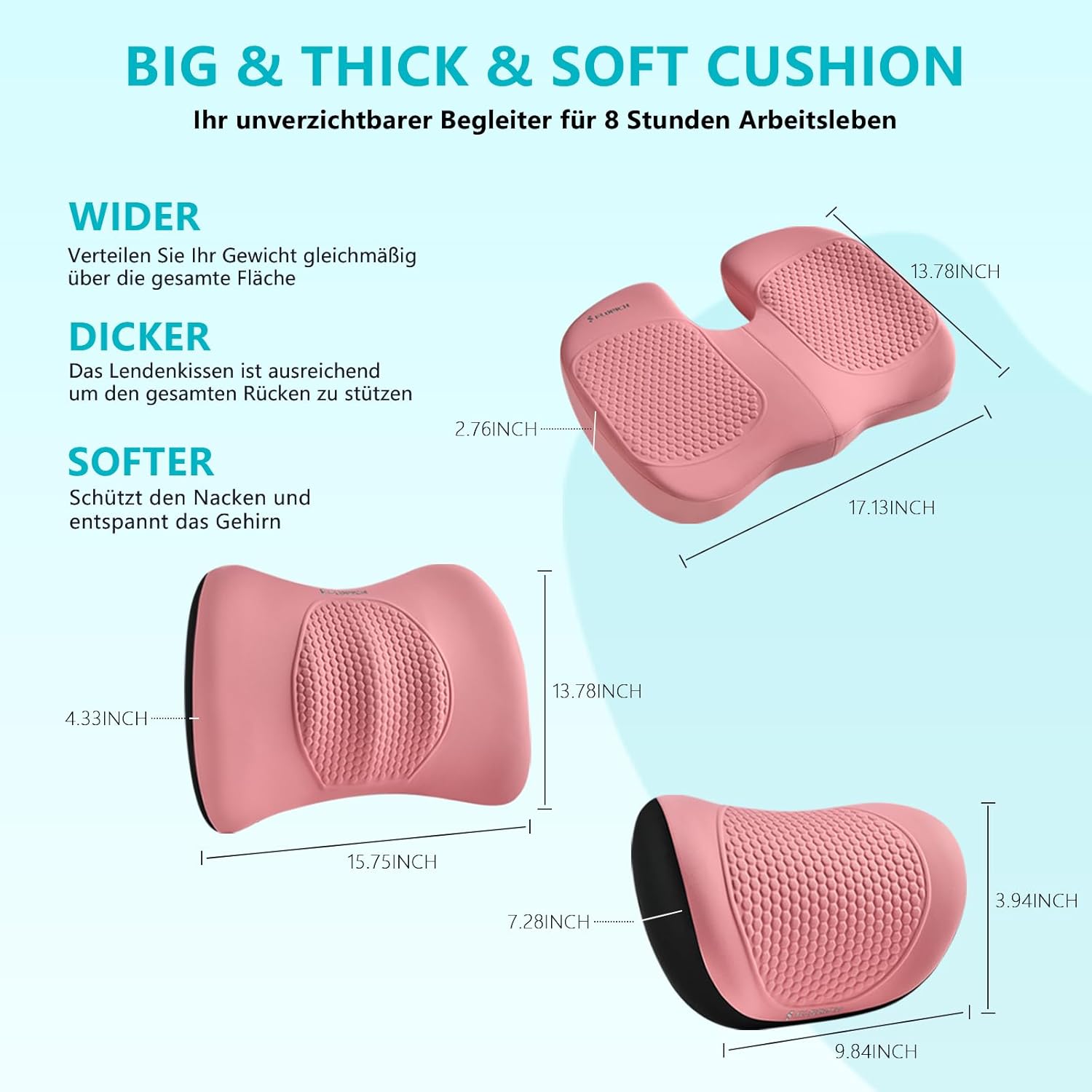 Florich Cuscino per Sedile e Lombare, Set 3 Pezzi, Rosa - immagine 5