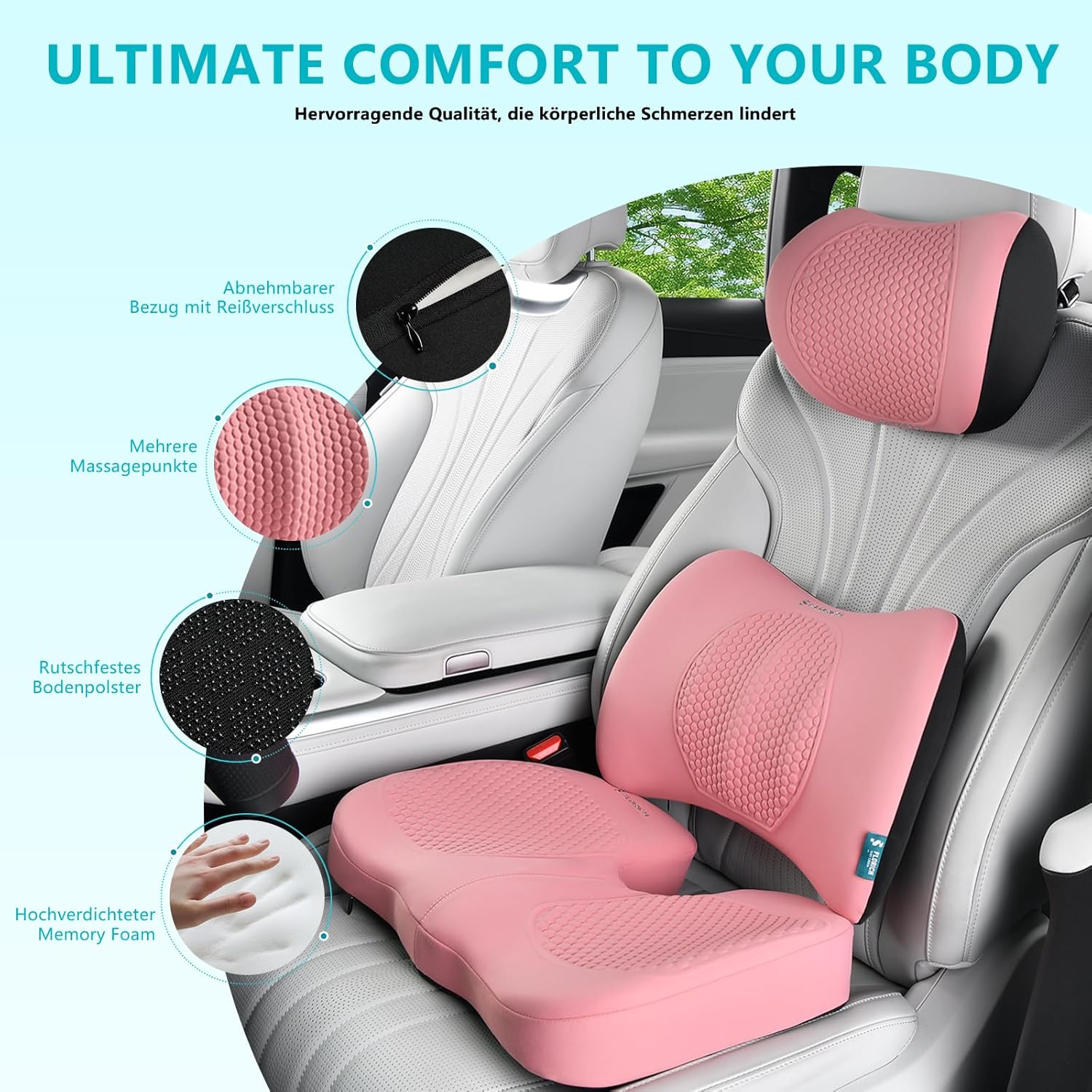 Florich Cuscino per Sedile e Lombare, Set 3 Pezzi, Rosa - immagine 6