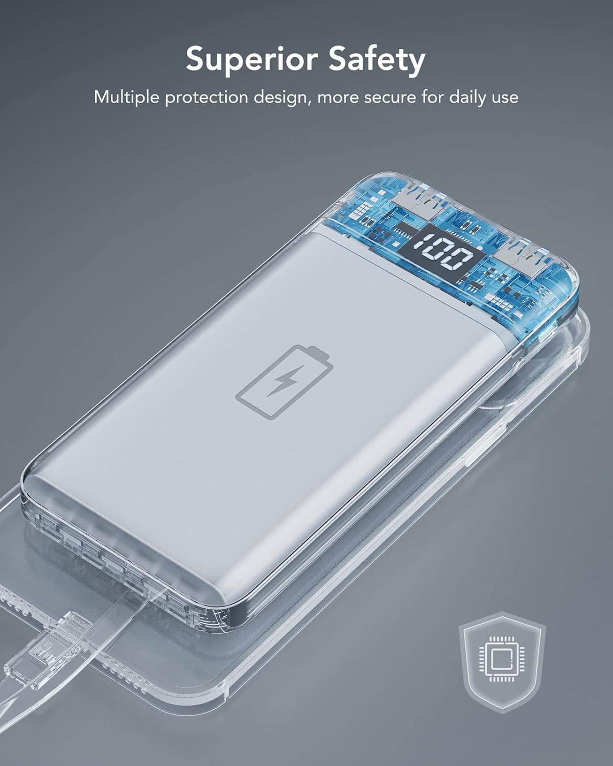 Charmast Power Bank 10000mAh con Cavi Integrati, Bianco - immagine 8