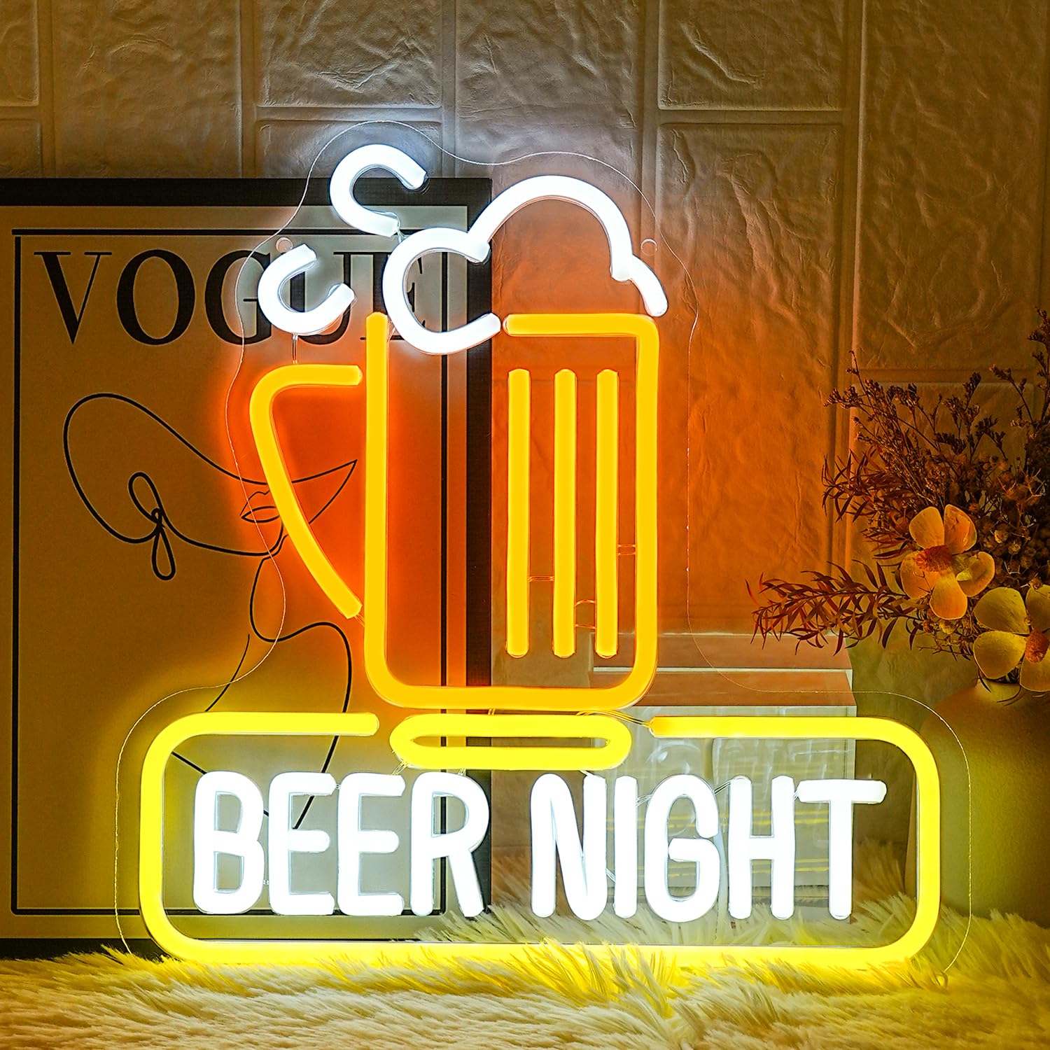 Beer Night - Targa Neon LED Giallo/Bianco