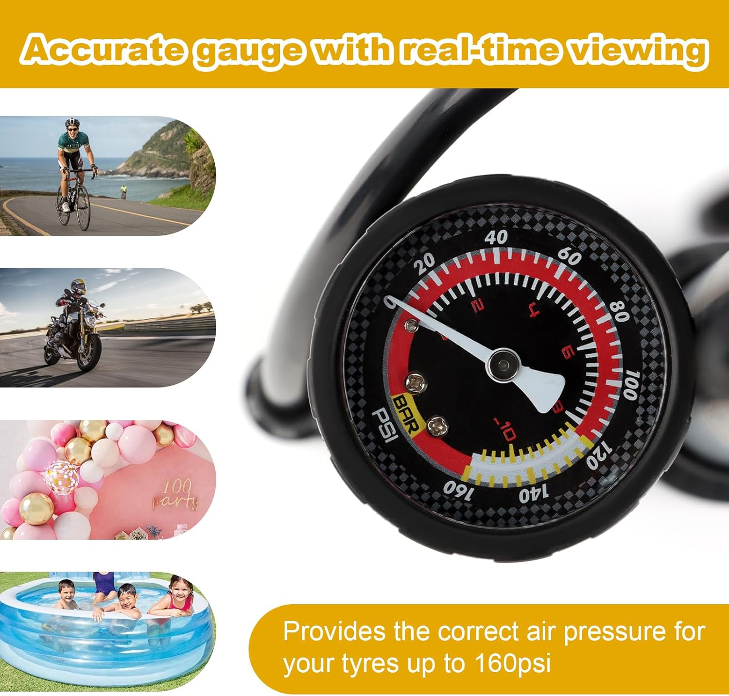 Mxtimwan Pompa Aria Bici con Manometro 160 PSI - immagine 6