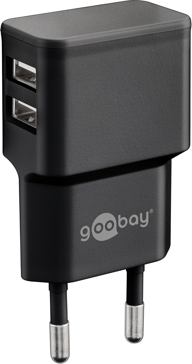 Goobay 449512 - Caricatore da Muro 2 Porte USB-A 12W, Nero - immagine 1