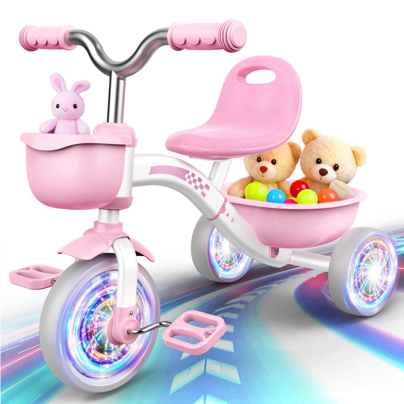 Braxel Triciclo Bambina Evolutivo con Cestello, Rosa