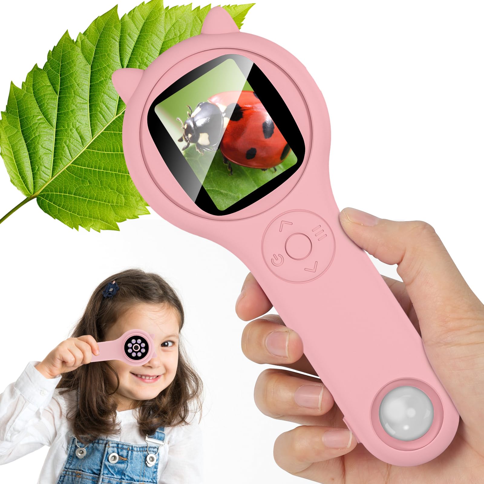 Microscopio per bambini Vankarr 500X con schermo IPS 2.0", Rosa