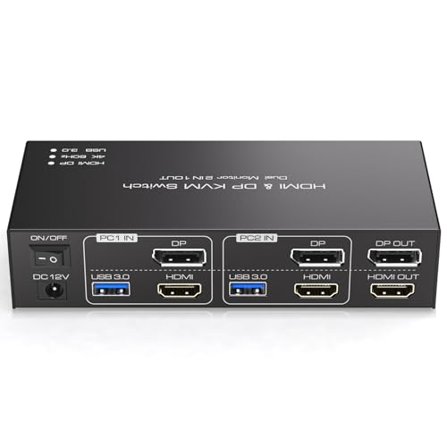 Tjcxele DisplayPort + HDMI KVM Switch 2 Monitor 4K60Hz