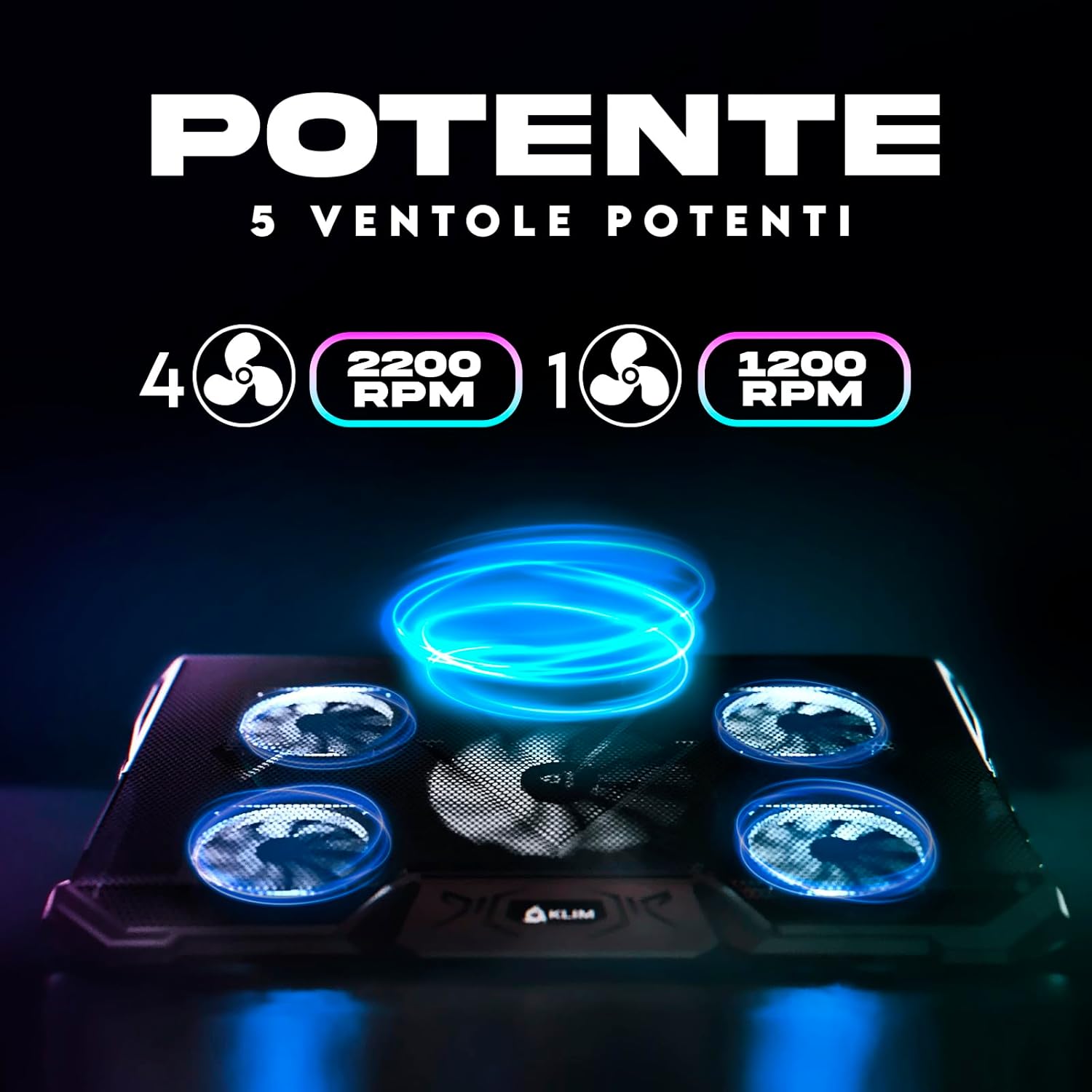 Klim Cyclone - Base di Raffreddamento PC Portatile 5 Ventole - immagine 2