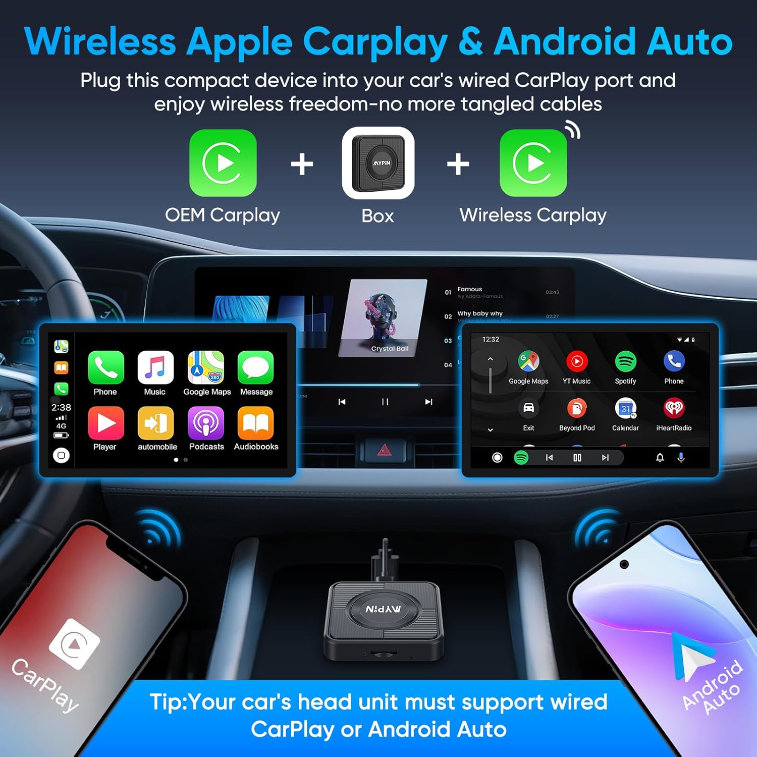 Adattatore Wireless CarPlay 3 in 1 per Android Auto e Video - immagine 2