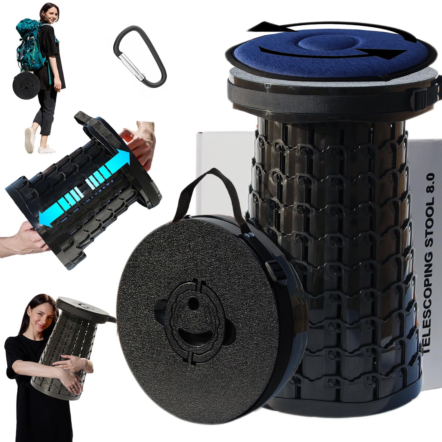 Alevmoom Sgabello Pieghevole Telescopico 19,7" con Cuscino