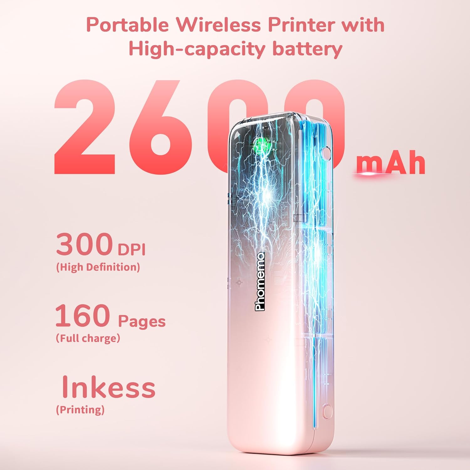 Phomemo M834 Stampante Termica Portatile A4, Rosa - immagine 3