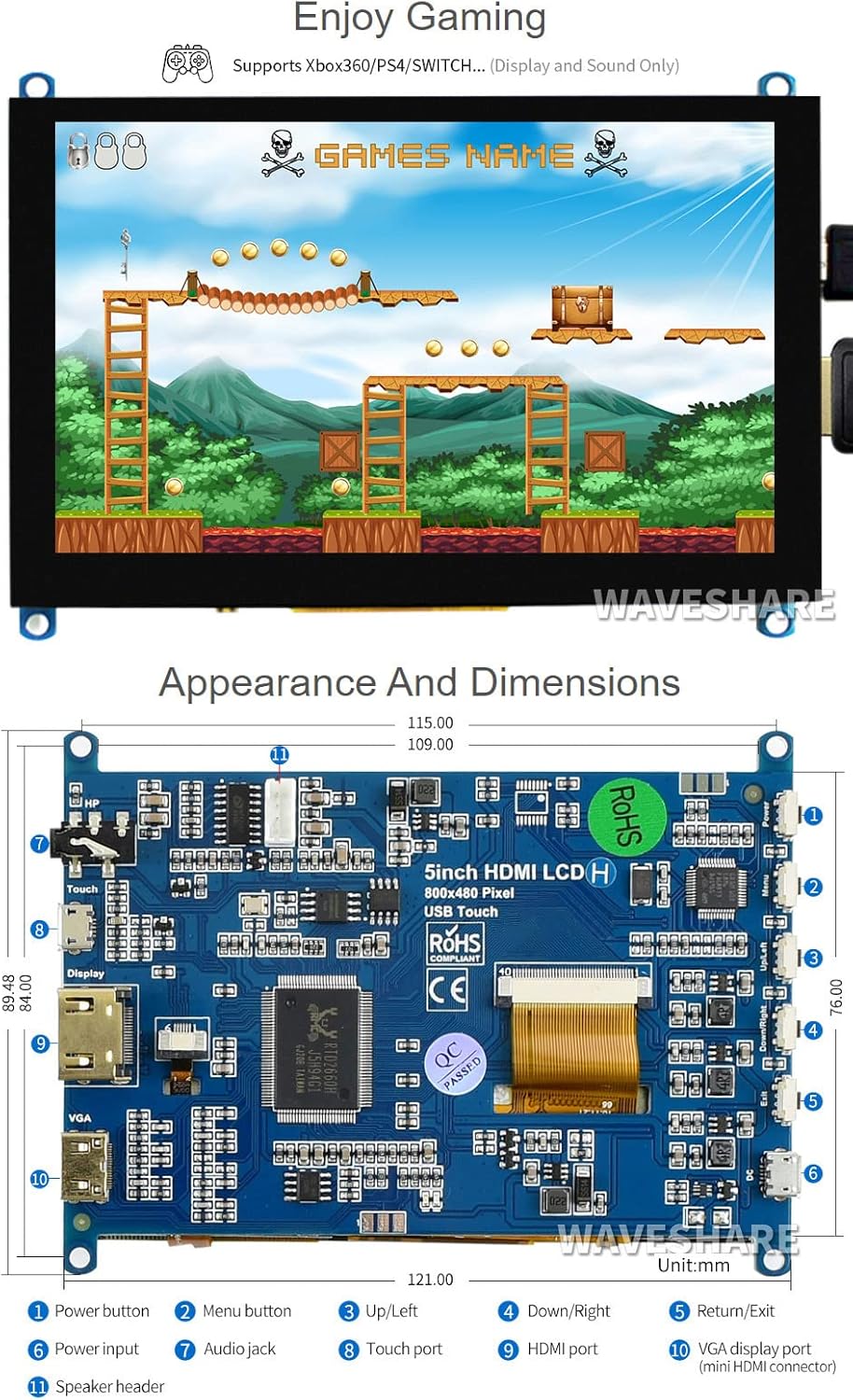 Waveshare 5 inch Display per Raspberry Pi 4 Touchscreen - immagine 6