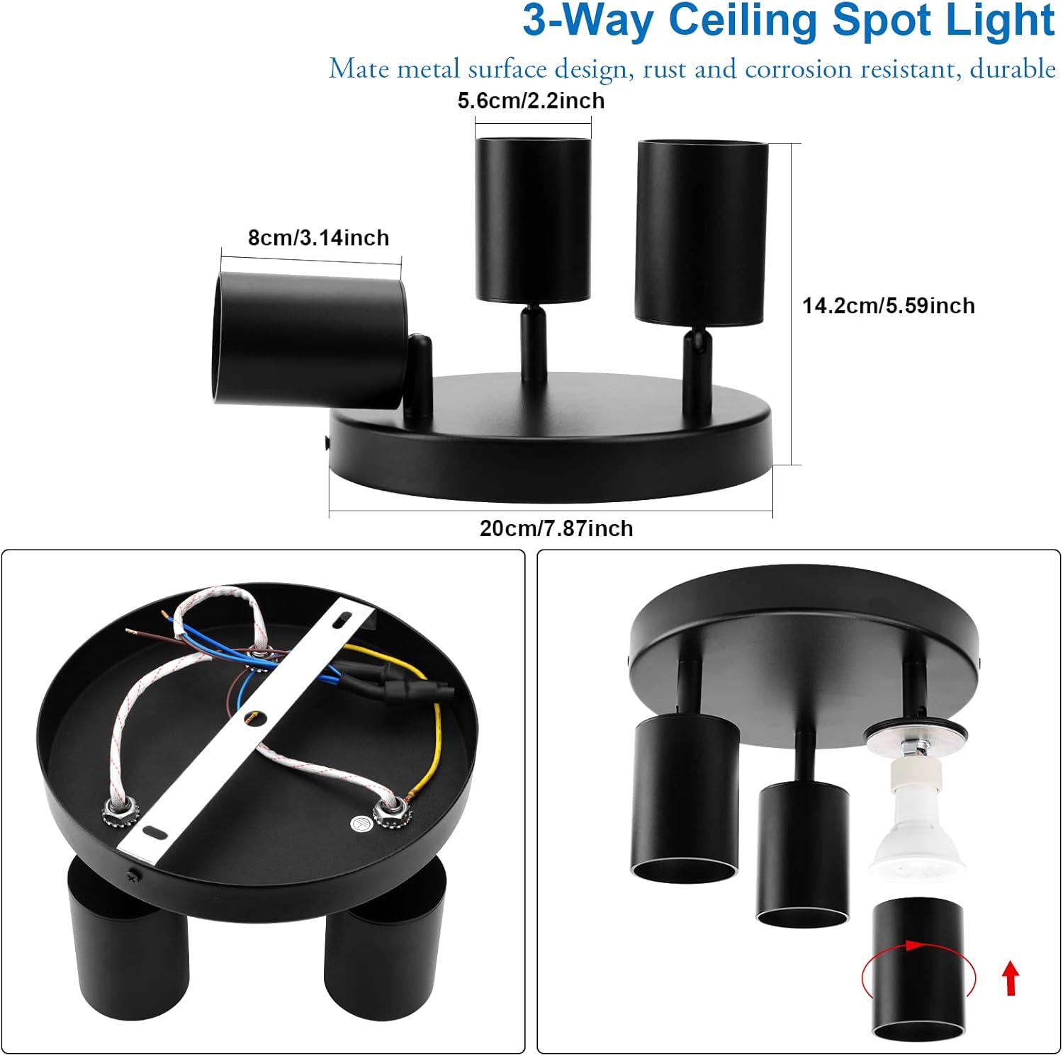 Klighten Faretti da Soffitto Orientabili Nero 3 Luci - immagine 2