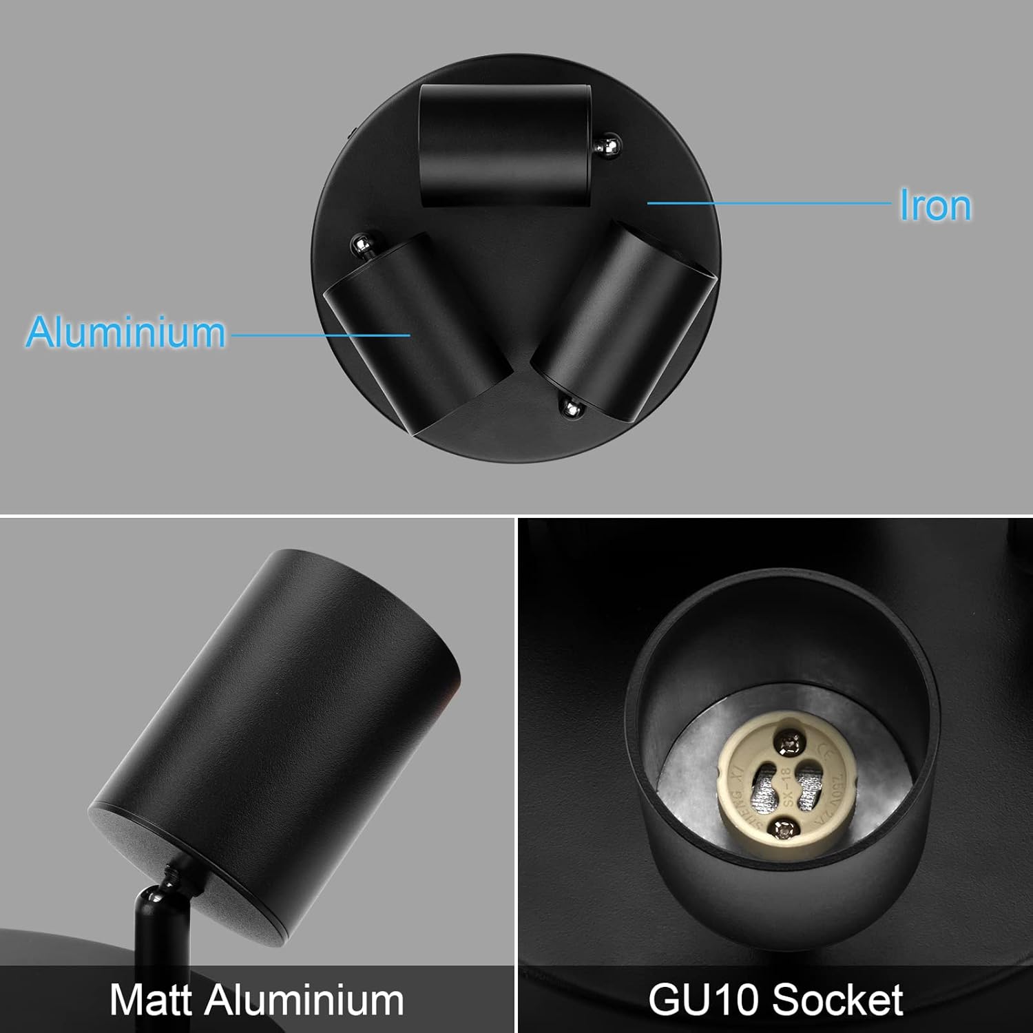 Klighten Faretti da Soffitto Orientabili Nero 3 Luci - immagine 4