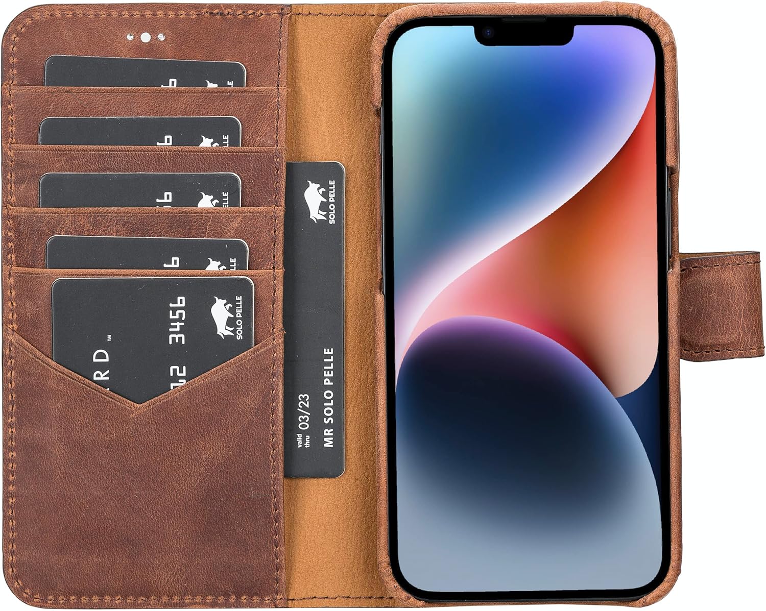 Custodia in Pelle 2 in 1 per iPhone 14 (6.1"), Marrone Vintage - immagine 2