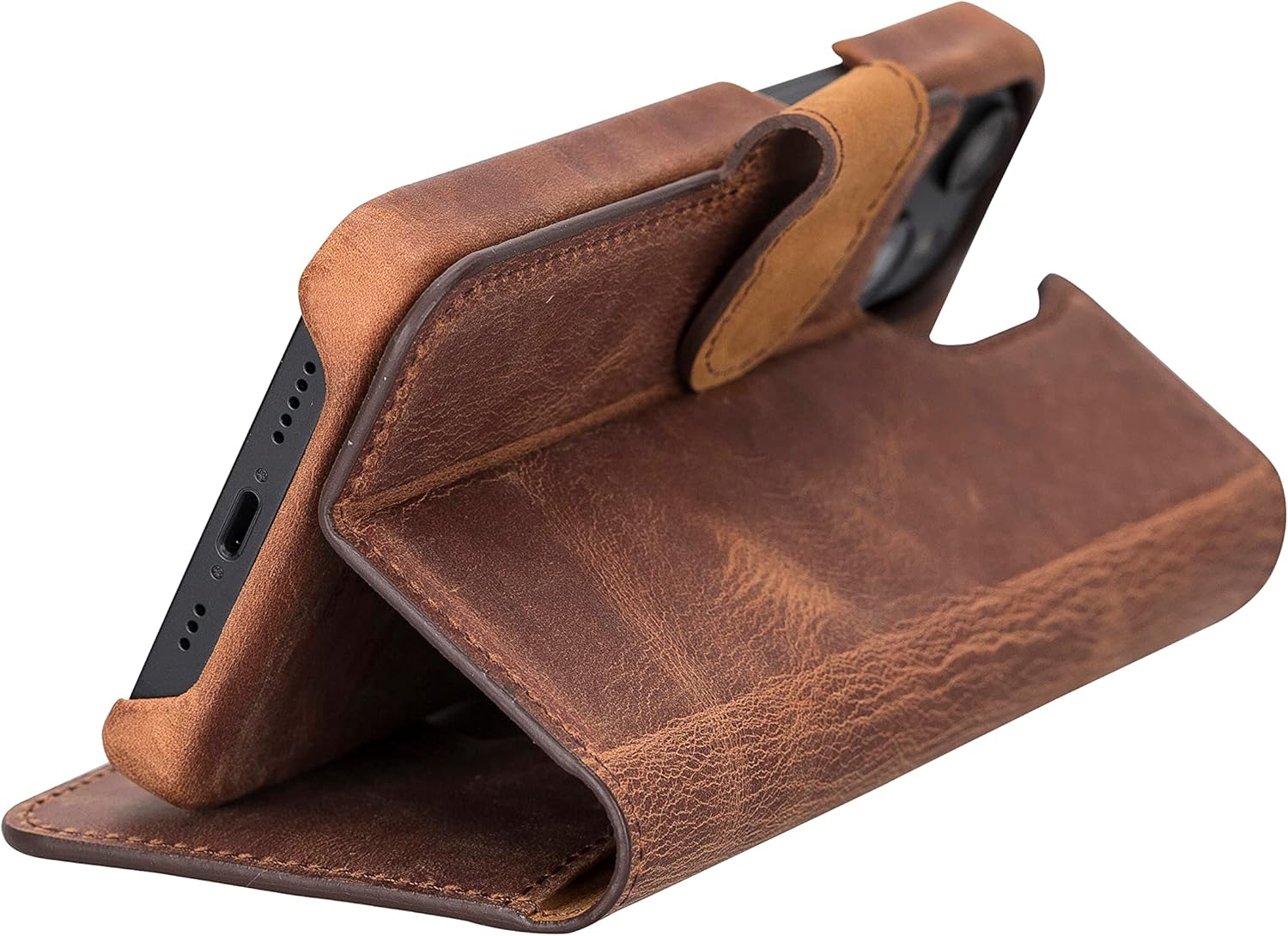 Custodia in Pelle 2 in 1 per iPhone 14 (6.1"), Marrone Vintage - immagine 7