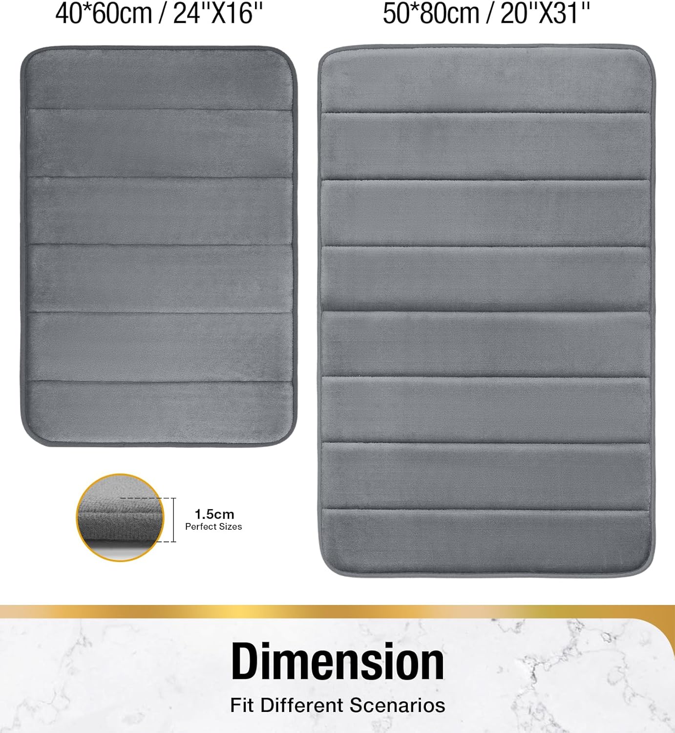 Hitslam Tappeto Bagno Memory Foam 40x60cm, Grigio Scuro - immagine 2