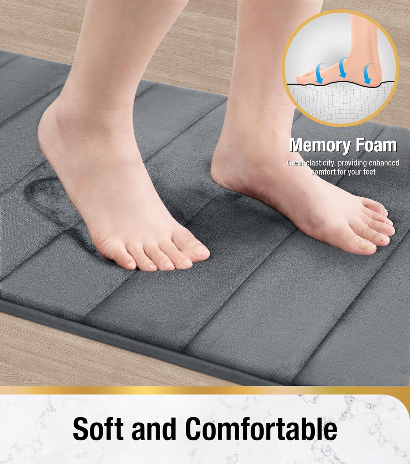 Hitslam Tappeto Bagno Memory Foam 40x60cm, Grigio Scuro - immagine 3