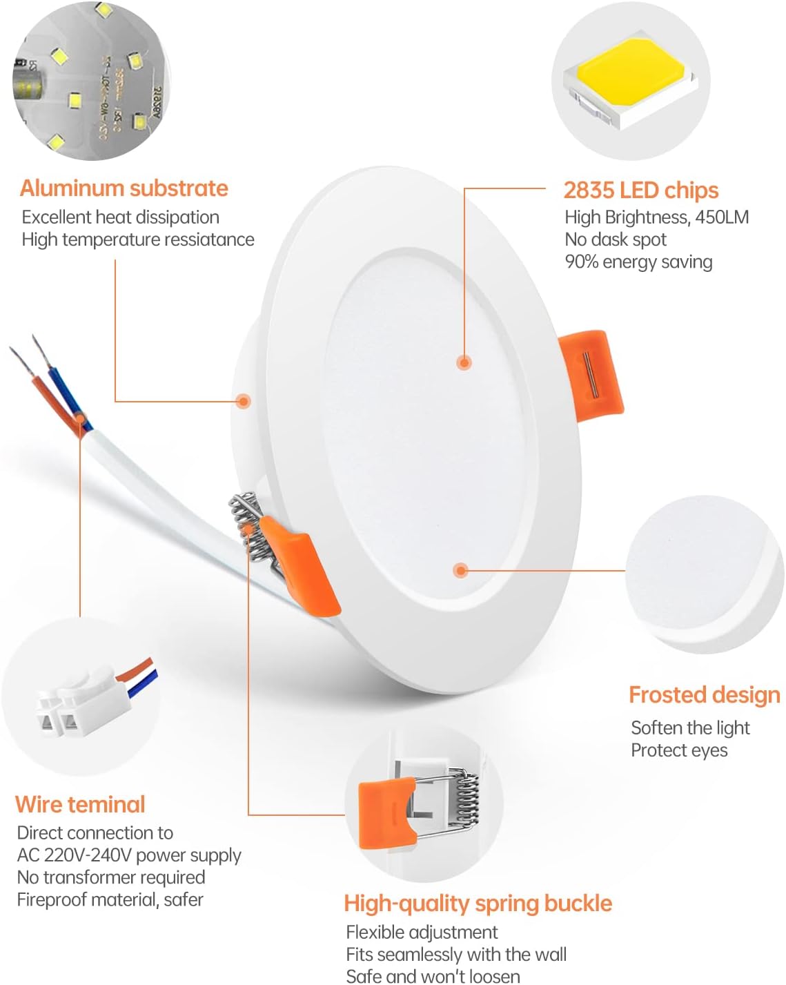 Faretti LED da Incasso per Cartongesso 5W 450LM (20 Pezzi) - immagine 4