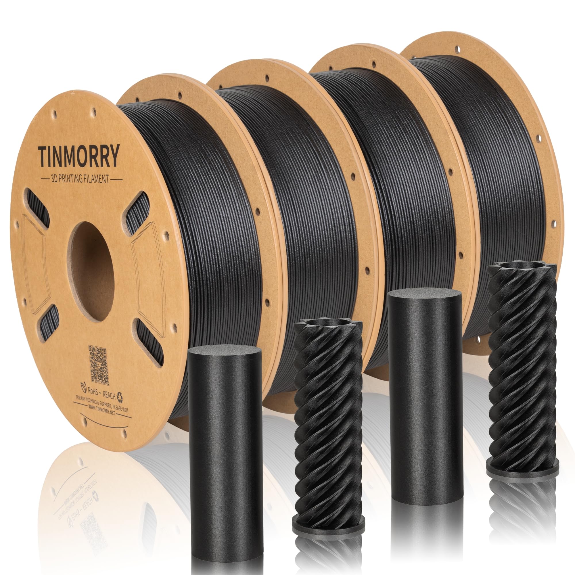Tinmorry Filamento PETG Fibra di Vetro 1.75mm, Nero Satinato