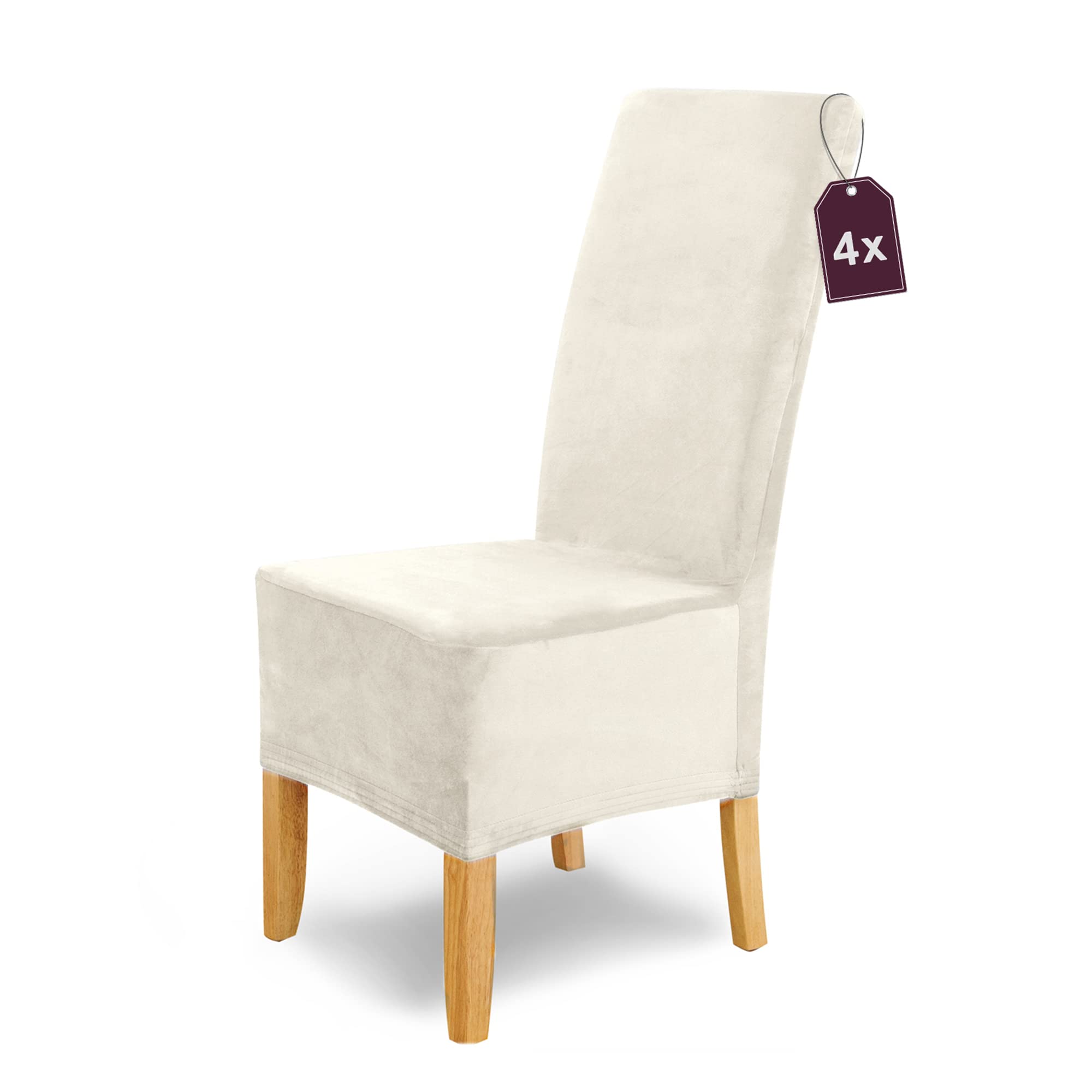 SCHEFFLER-HOME Set 4 Coprisedia Elastici 'Puma Velvet', Bianco-Ecru