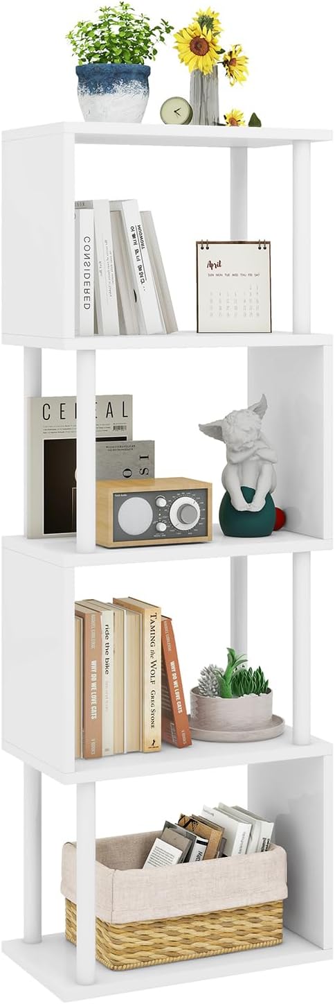 Ibuyke Libreria Scaffale a 5 Livelli a S, Bianco