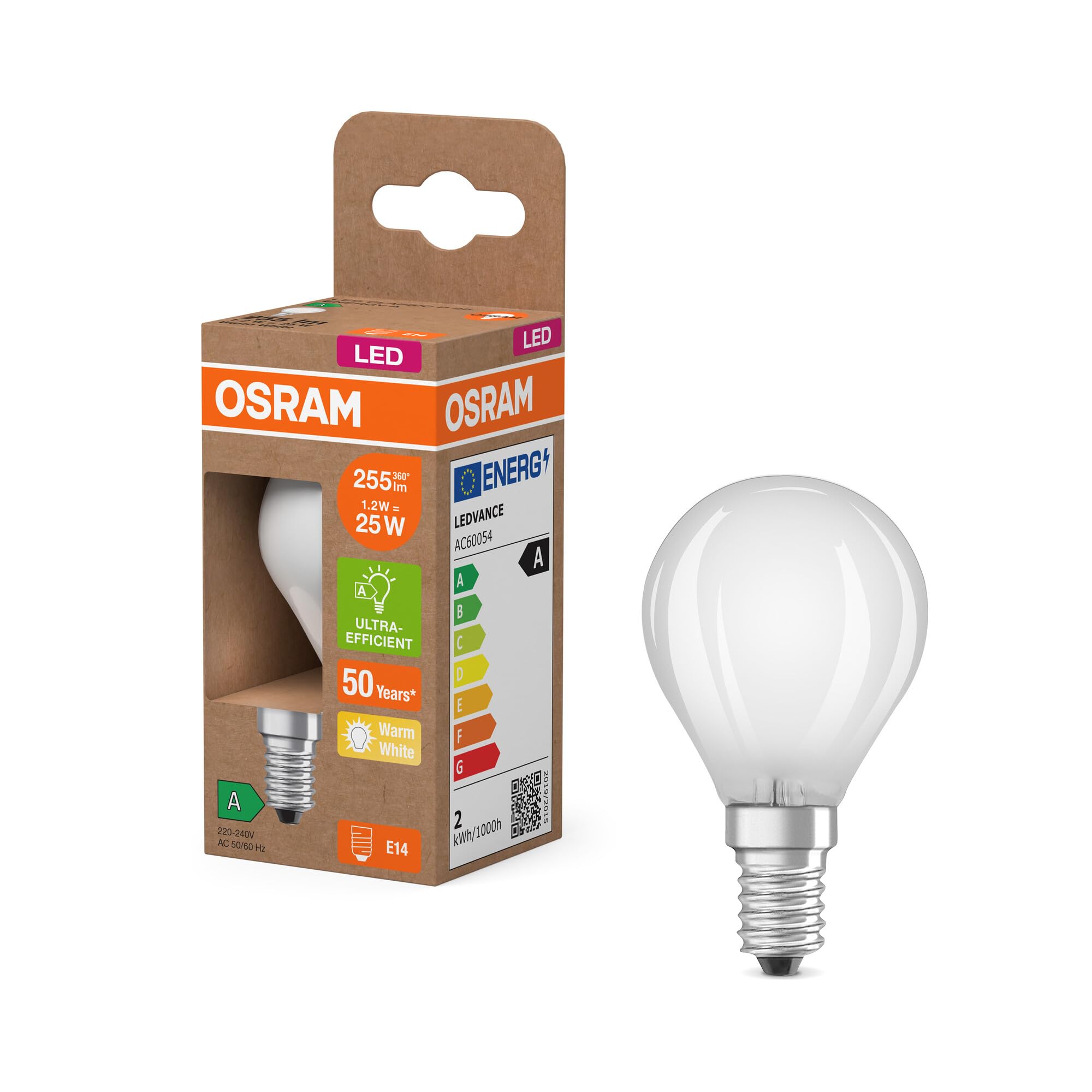 Osram Lampadine LED E14 1,2W, Mini Sferica Satinata