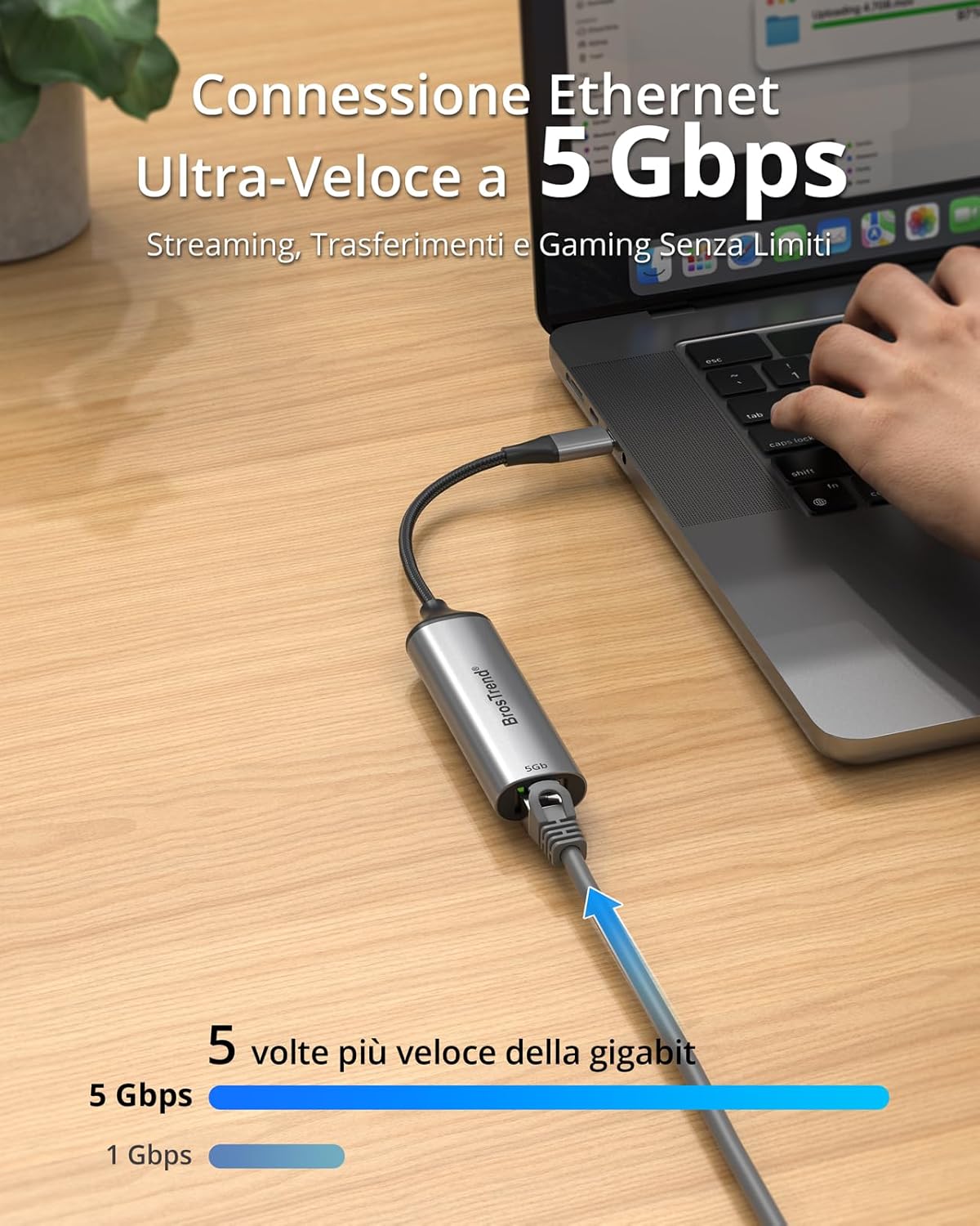 Brostrend Adattatore Ethernet USB-C 5Gb Plug & Play - immagine 2