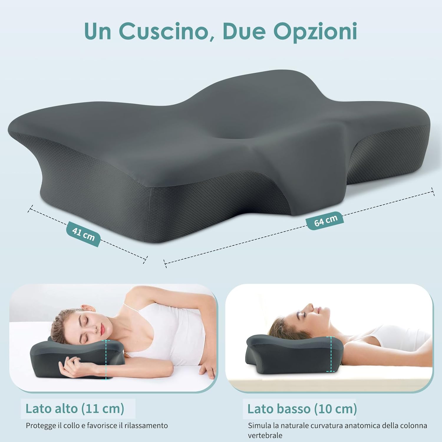 Silkena Cuscino Cervicale Memory Foam, Grigio Scuro - immagine 3